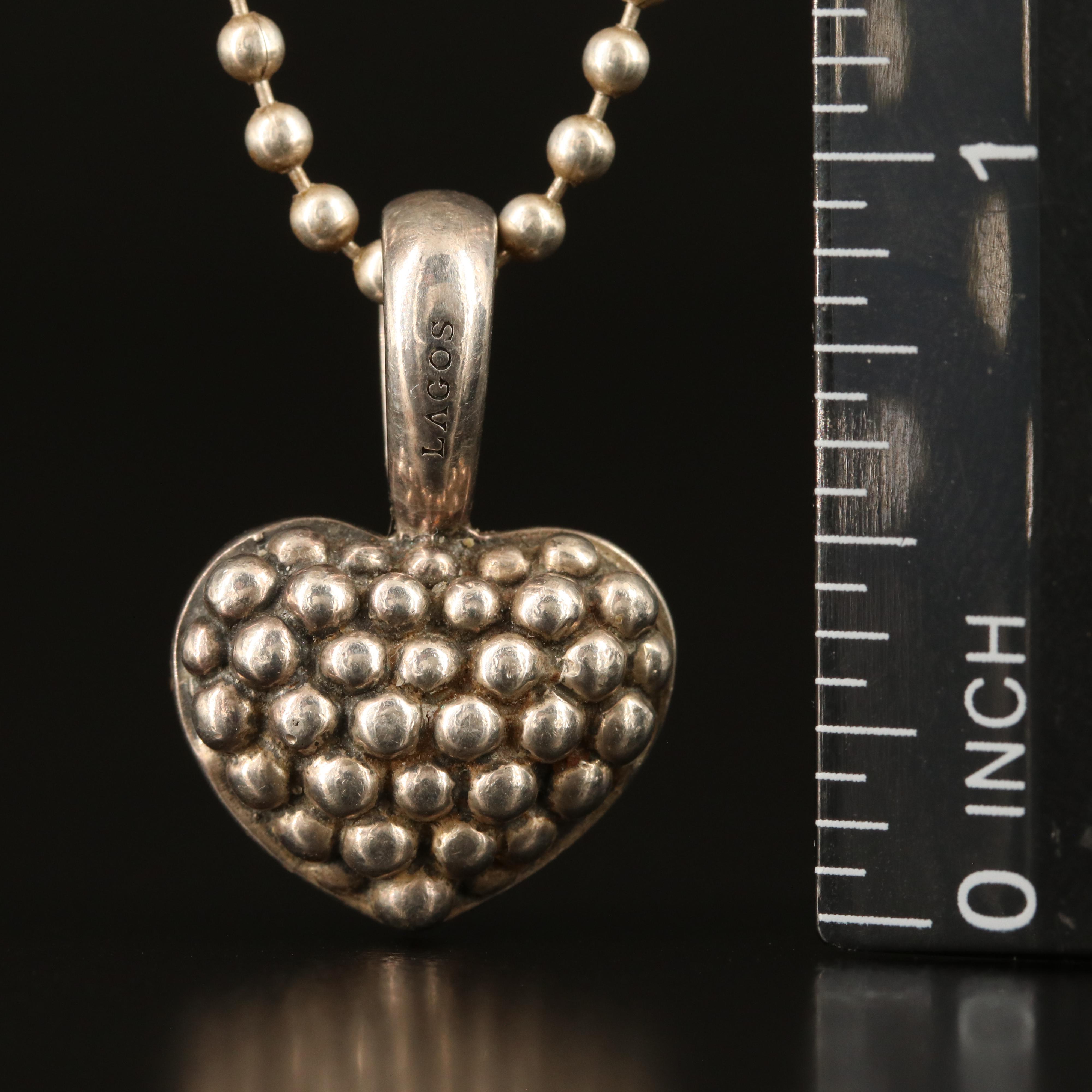 Lagos "Signature Caviar" Sterling Heart Pendant Necklace