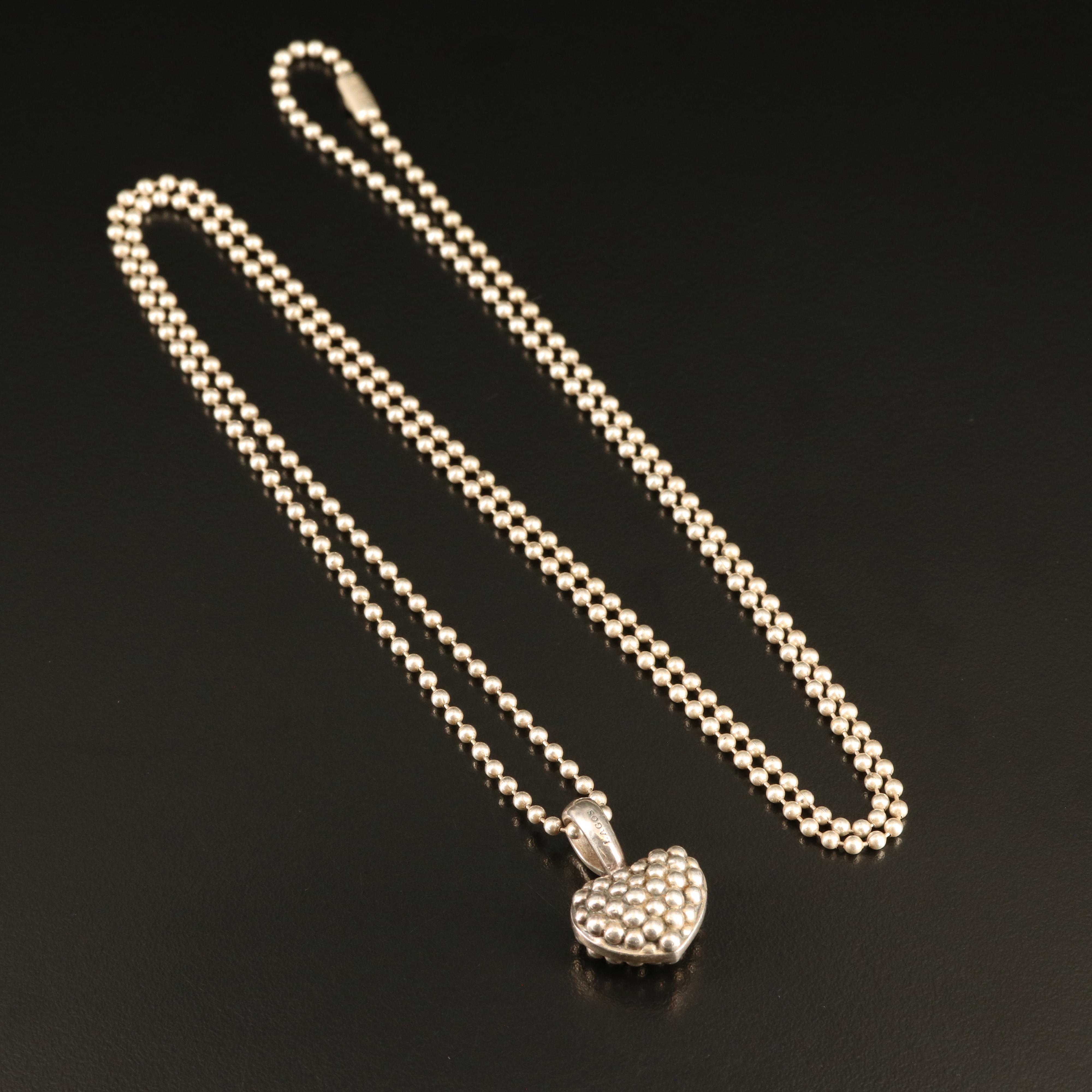 Lagos "Signature Caviar" Sterling Heart Pendant Necklace