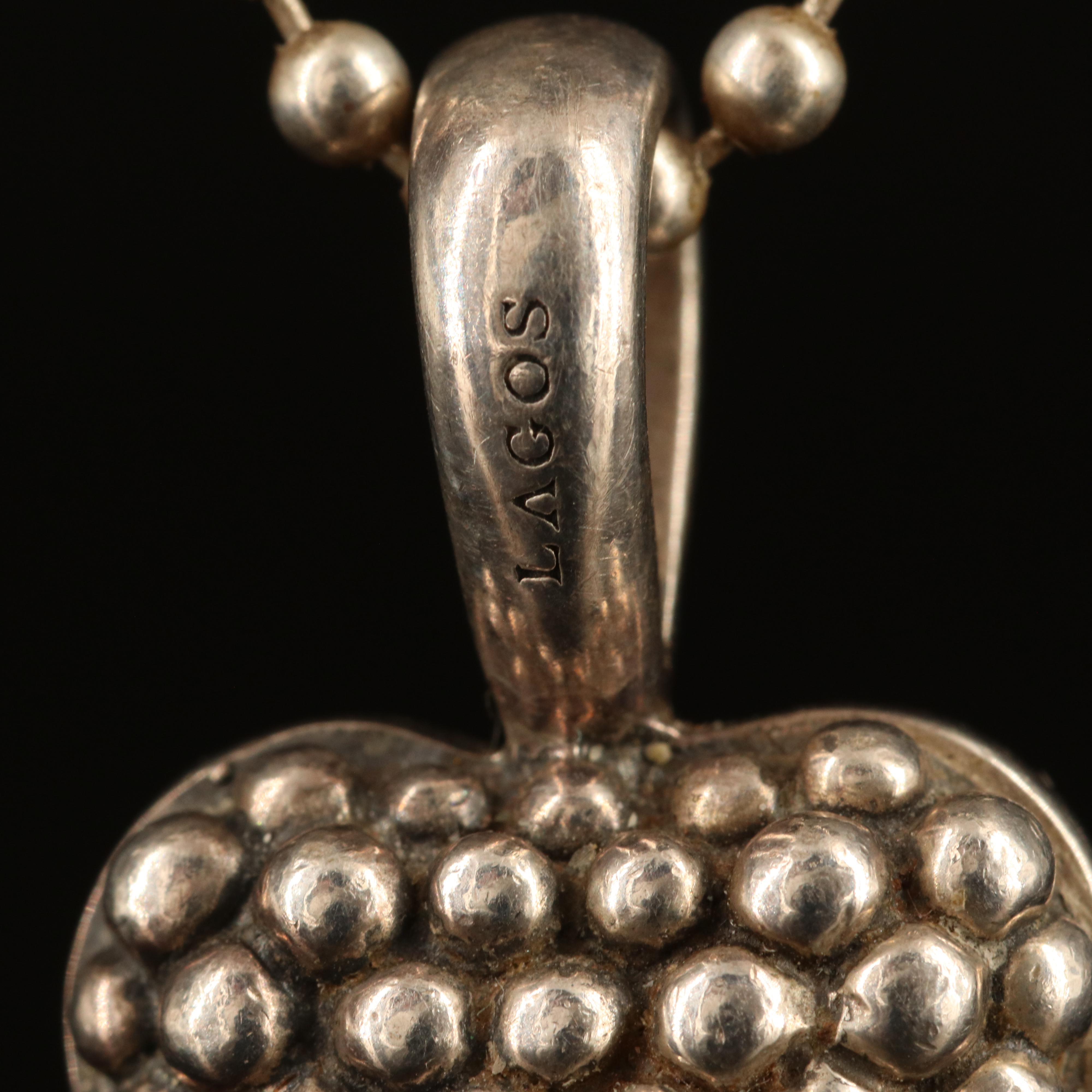 Lagos "Signature Caviar" Sterling Heart Pendant Necklace