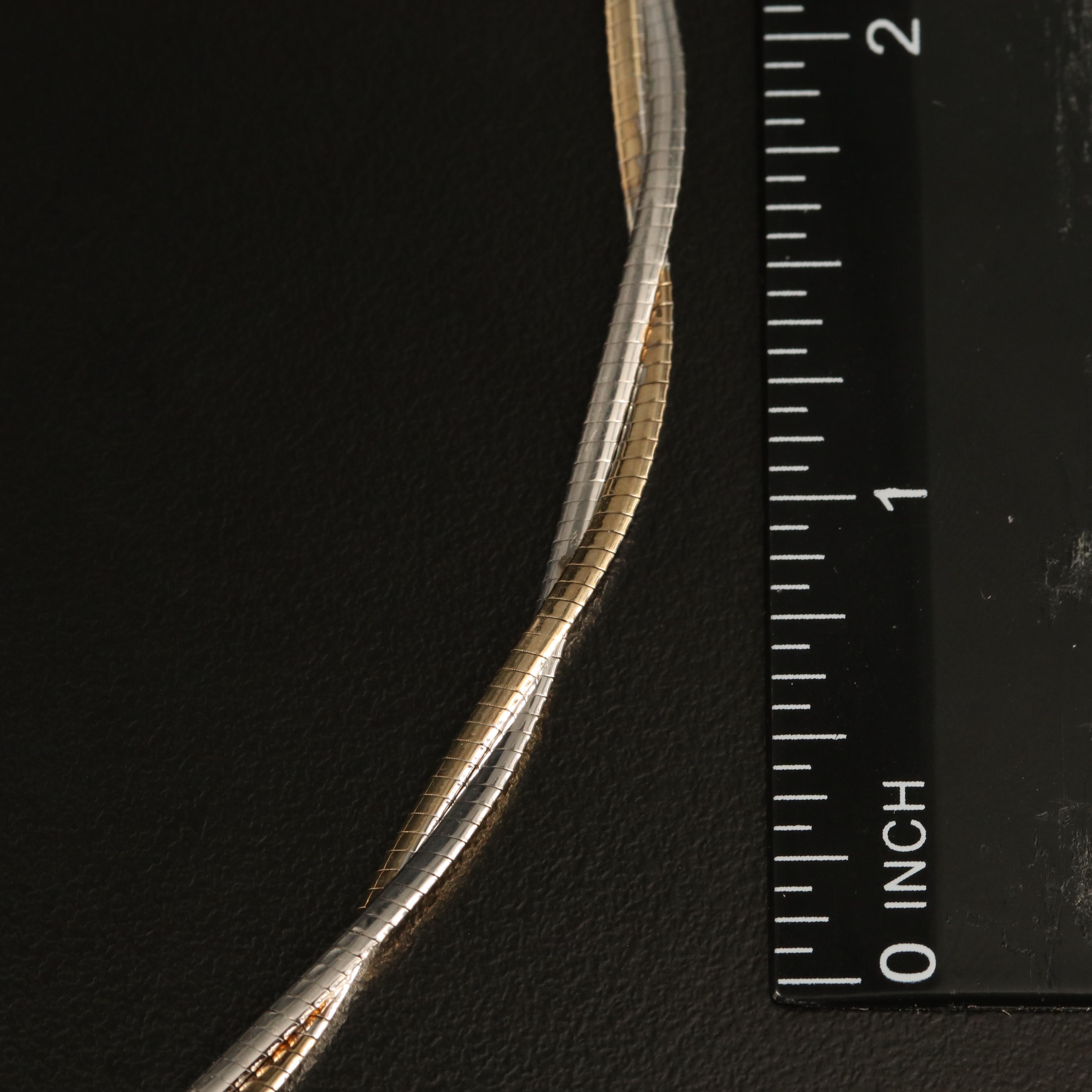 Sterling Two-Tone Braided Omega Chain Necklace