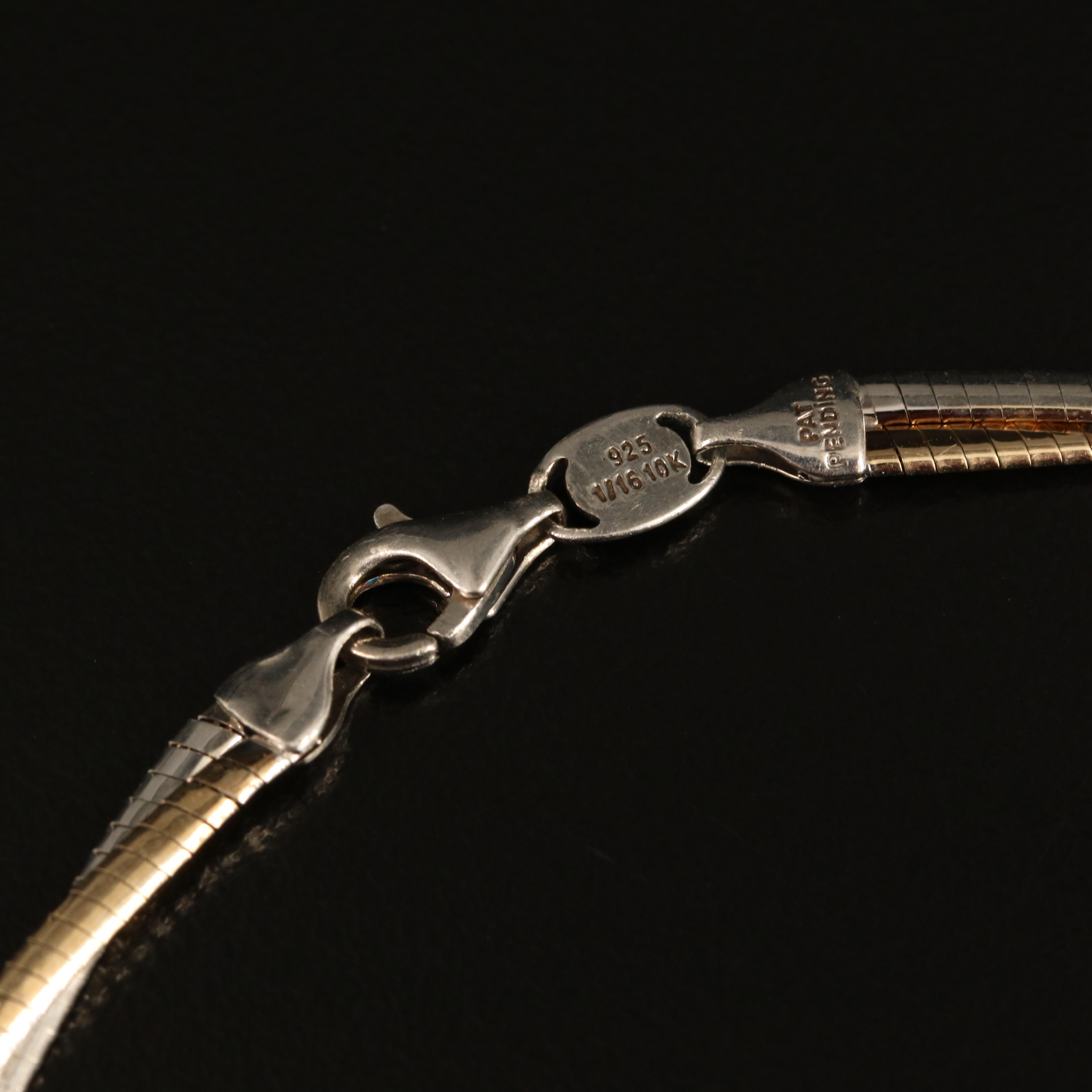 Sterling Two-Tone Braided Omega Chain Necklace