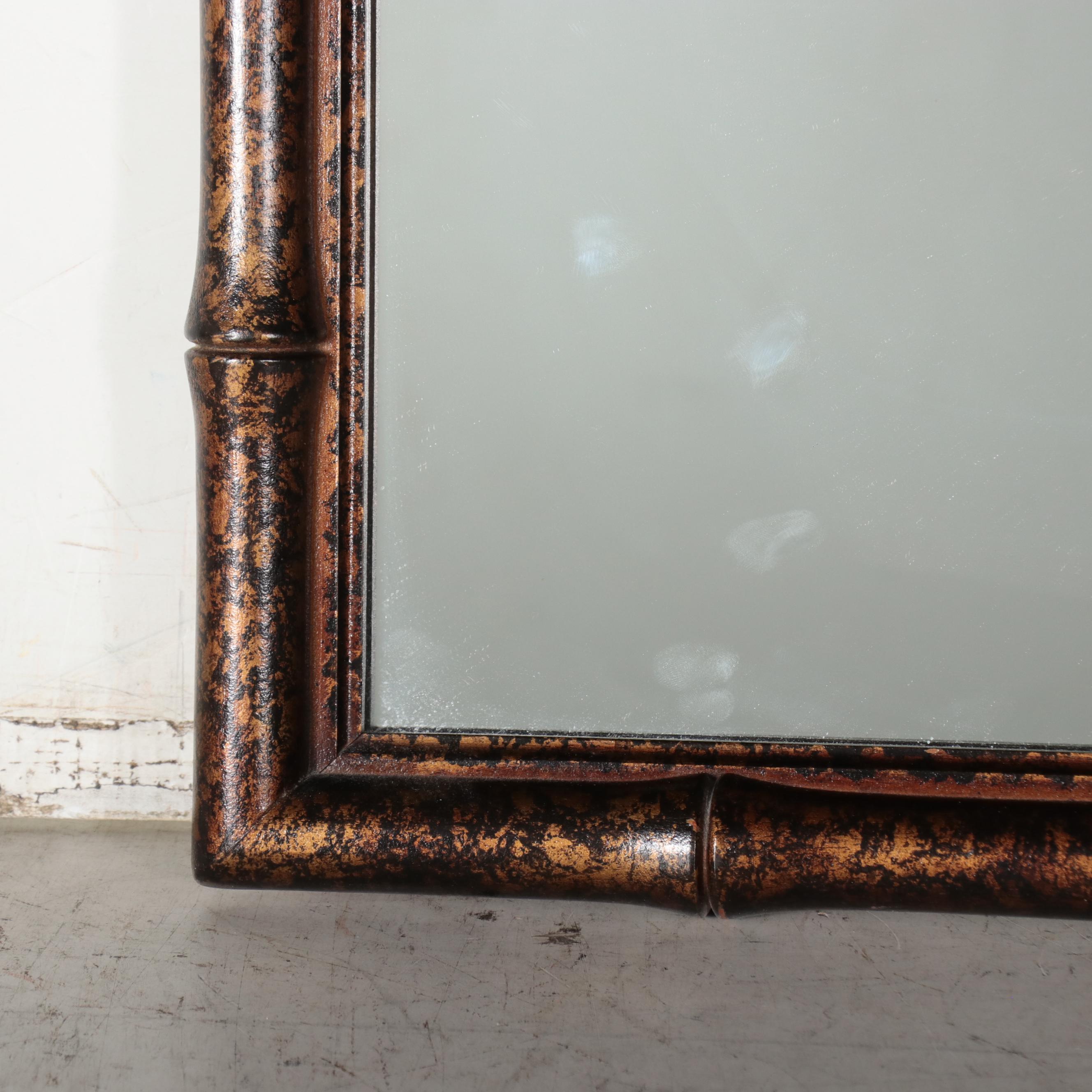 Chinoiserie Bamboo Semblance Wooden Wall Mirror, Possibly Henredon