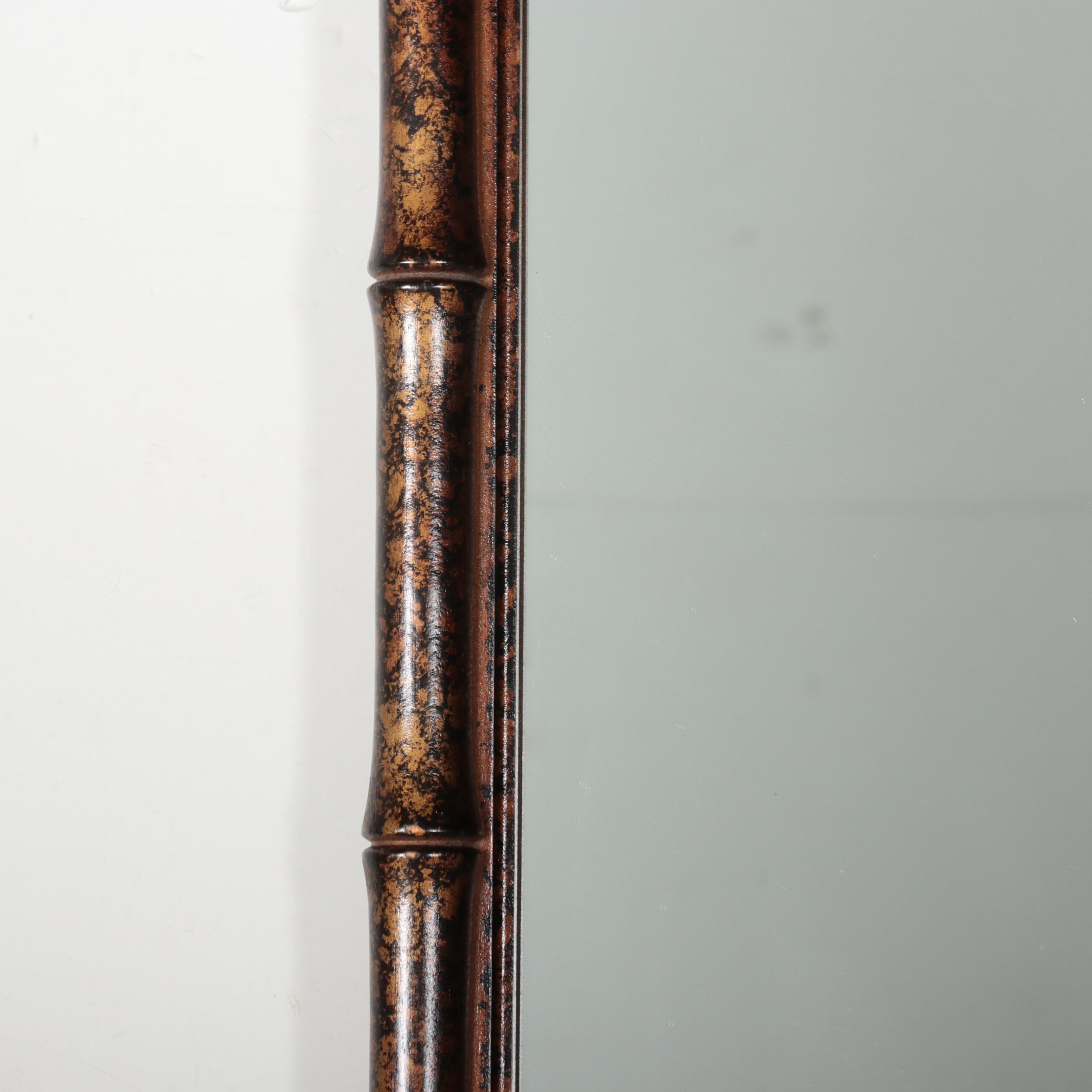 Chinoiserie Bamboo Semblance Wooden Wall Mirror, Possibly Henredon