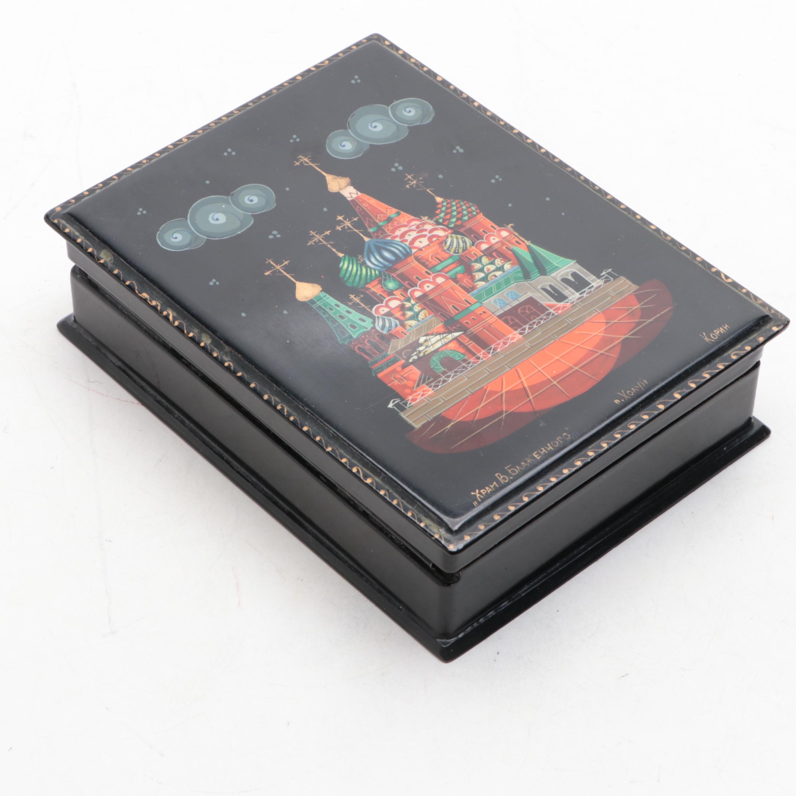 Russian Lacquerware Boxes with Other Folk Art Dolls