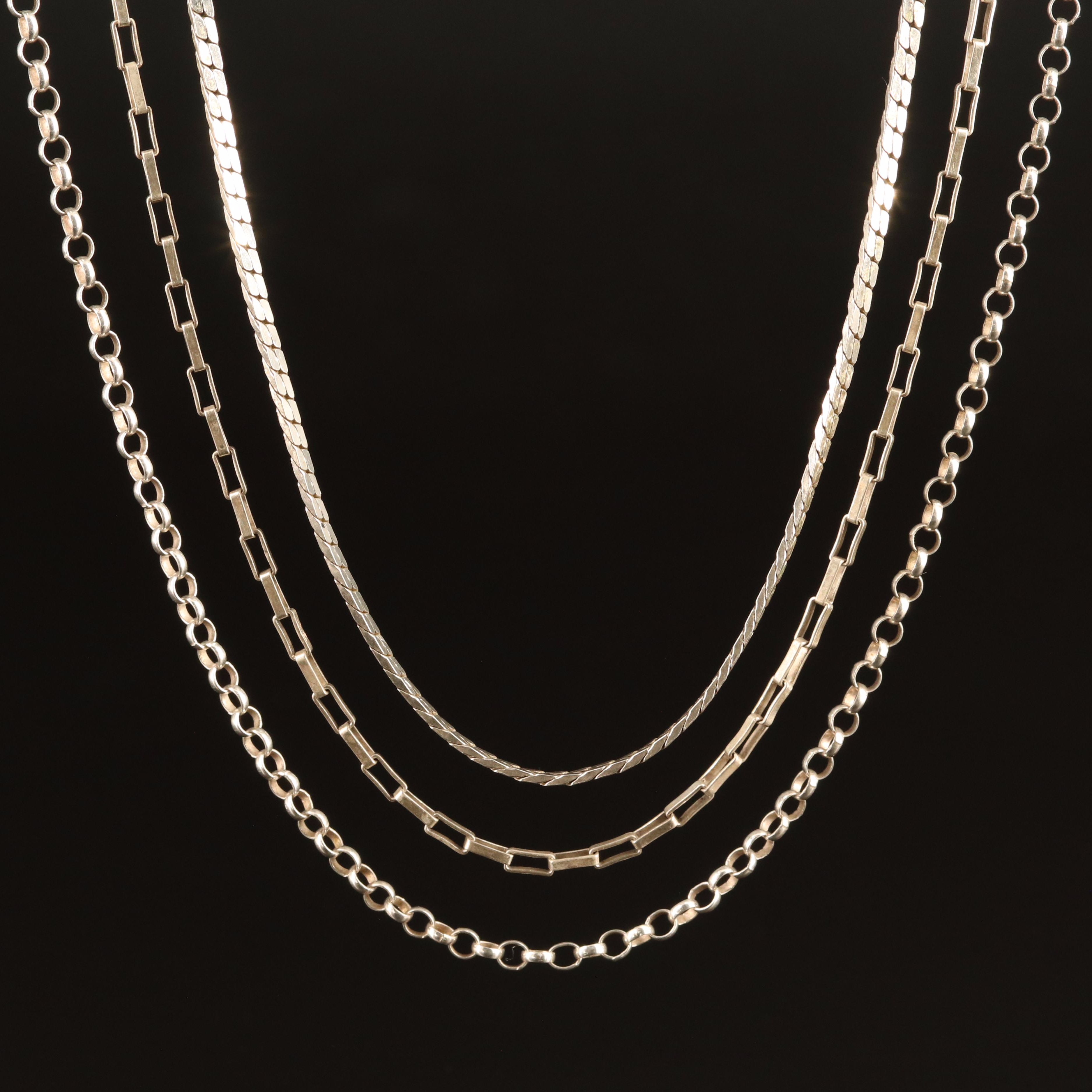 Sterling Rolo, Boston and Paper Clip Chain Necklaces