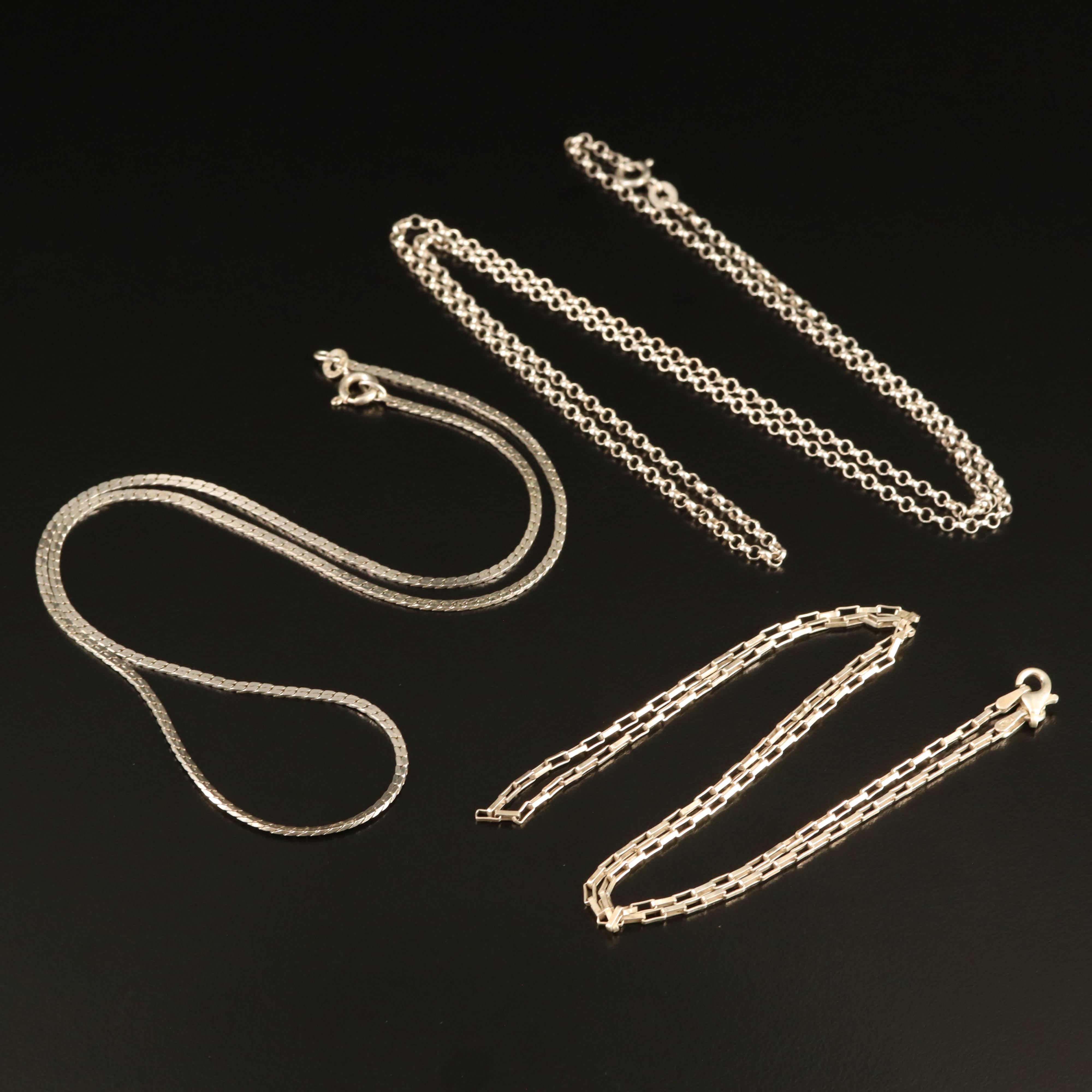Sterling Rolo, Boston and Paper Clip Chain Necklaces
