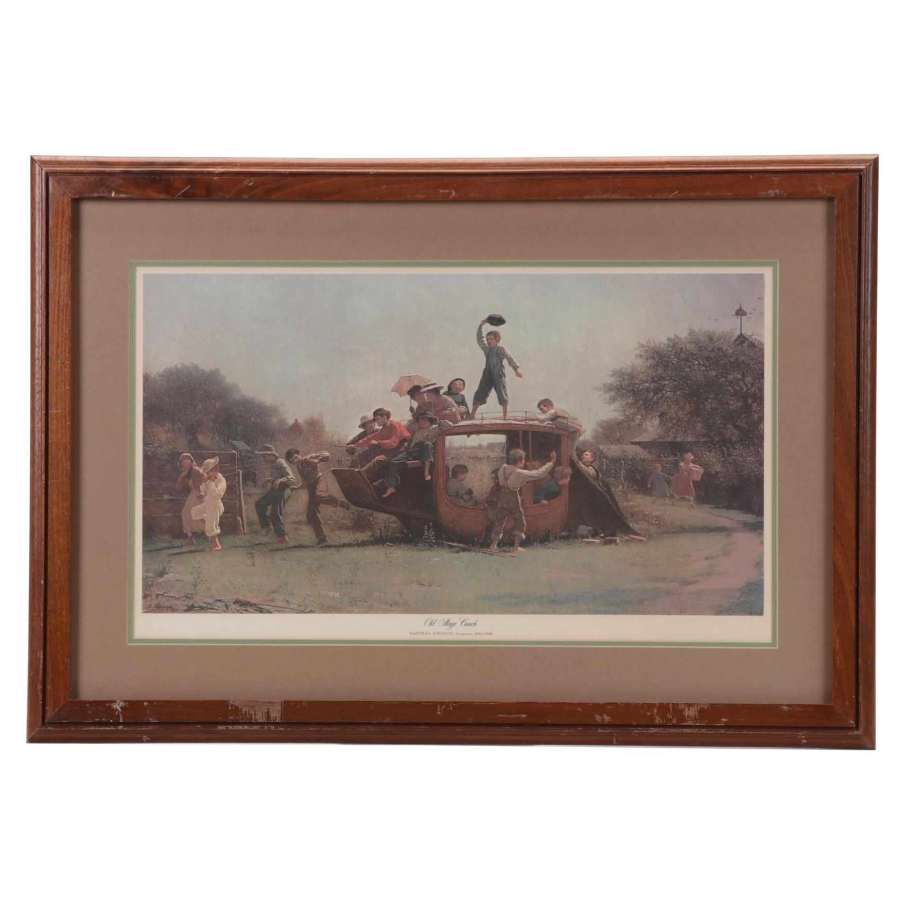 Offset Lithograph After Eastman Johnson "Old Stage Coach," Mid-20th Century