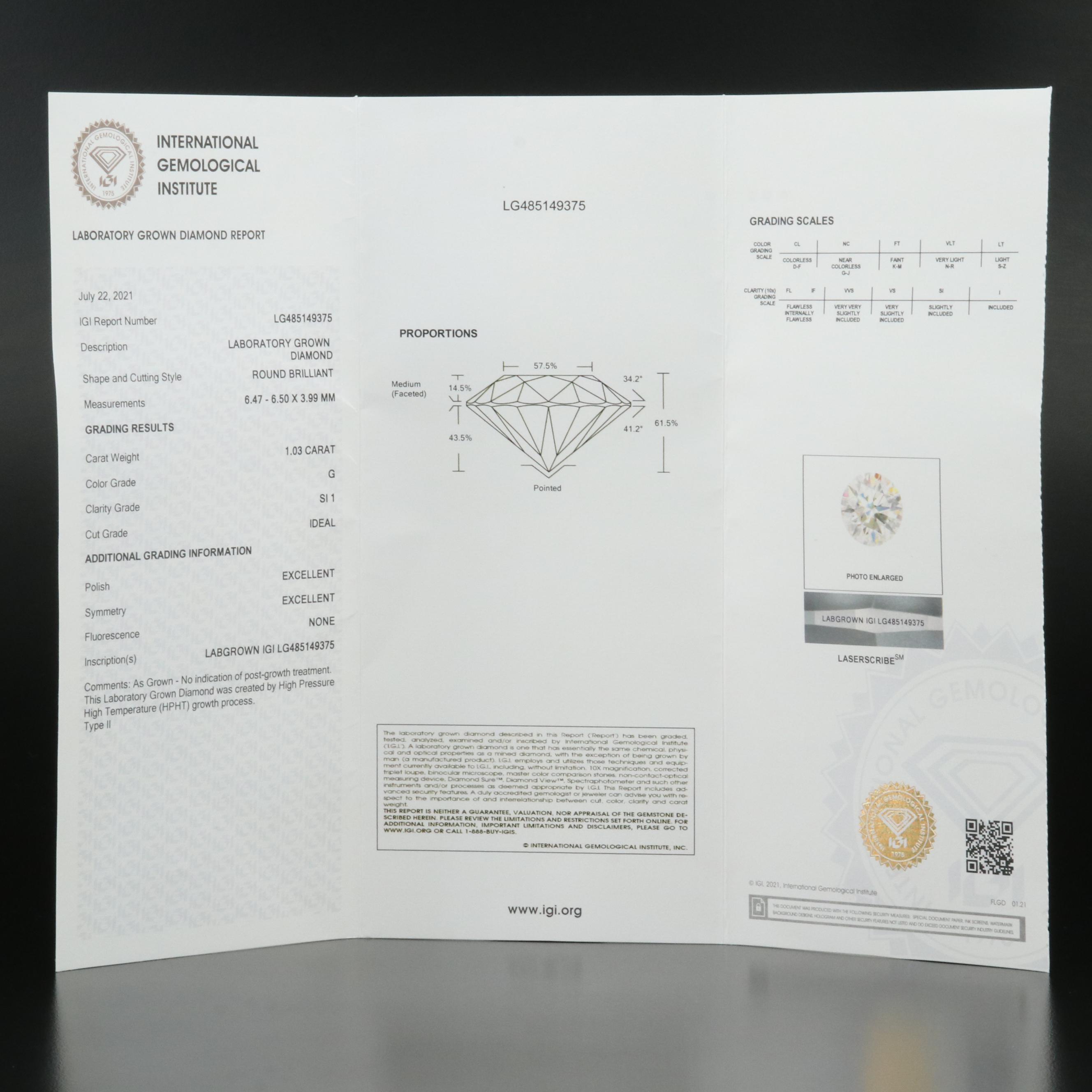 14K 1.03 CT Lab Grown Diamond Ring with IGI Report