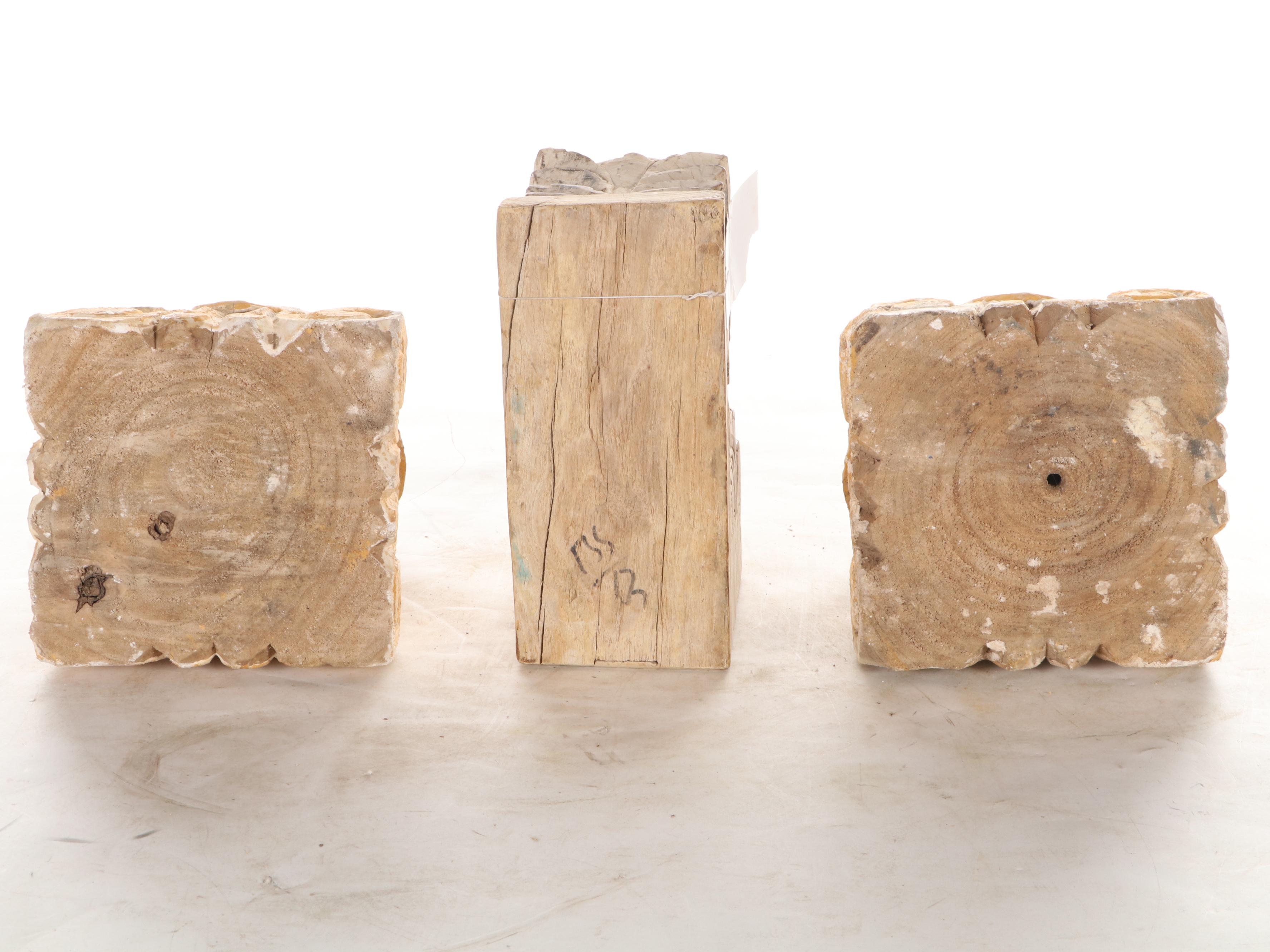 Carved Wood Column Capitals and Foliate Architectural Bracket