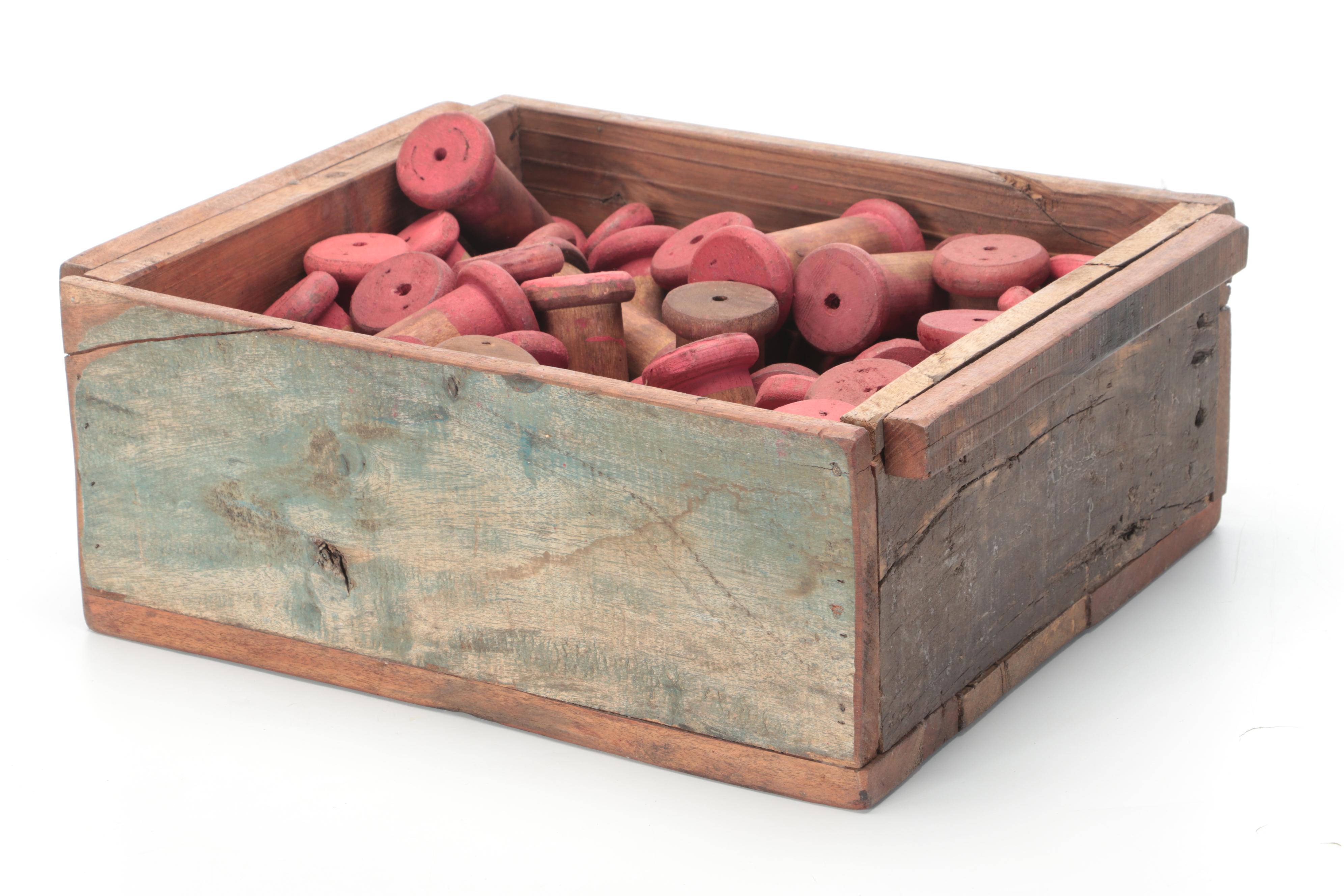 Wooden Spools and Crate