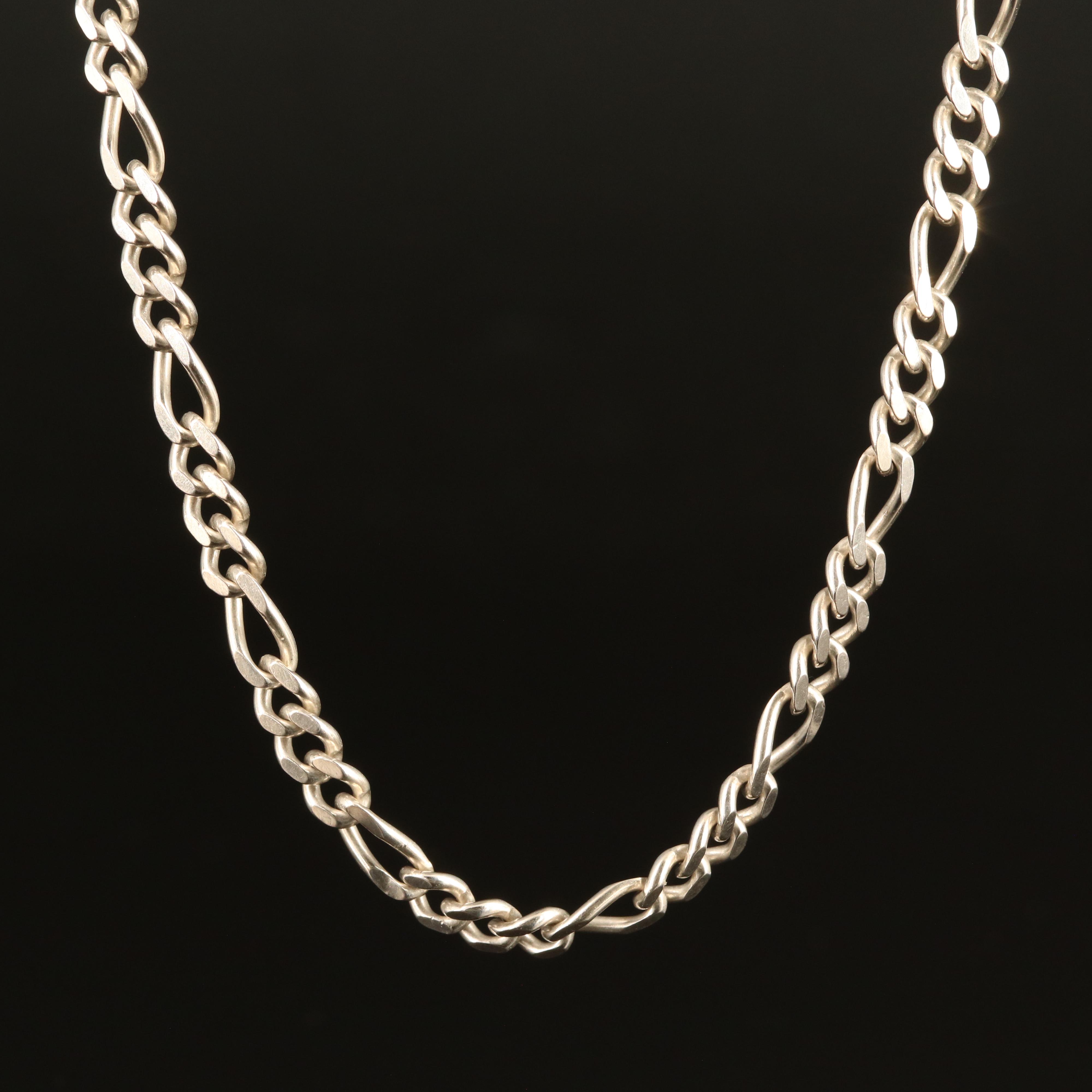 Italian Sterling Figaro Chain Necklace