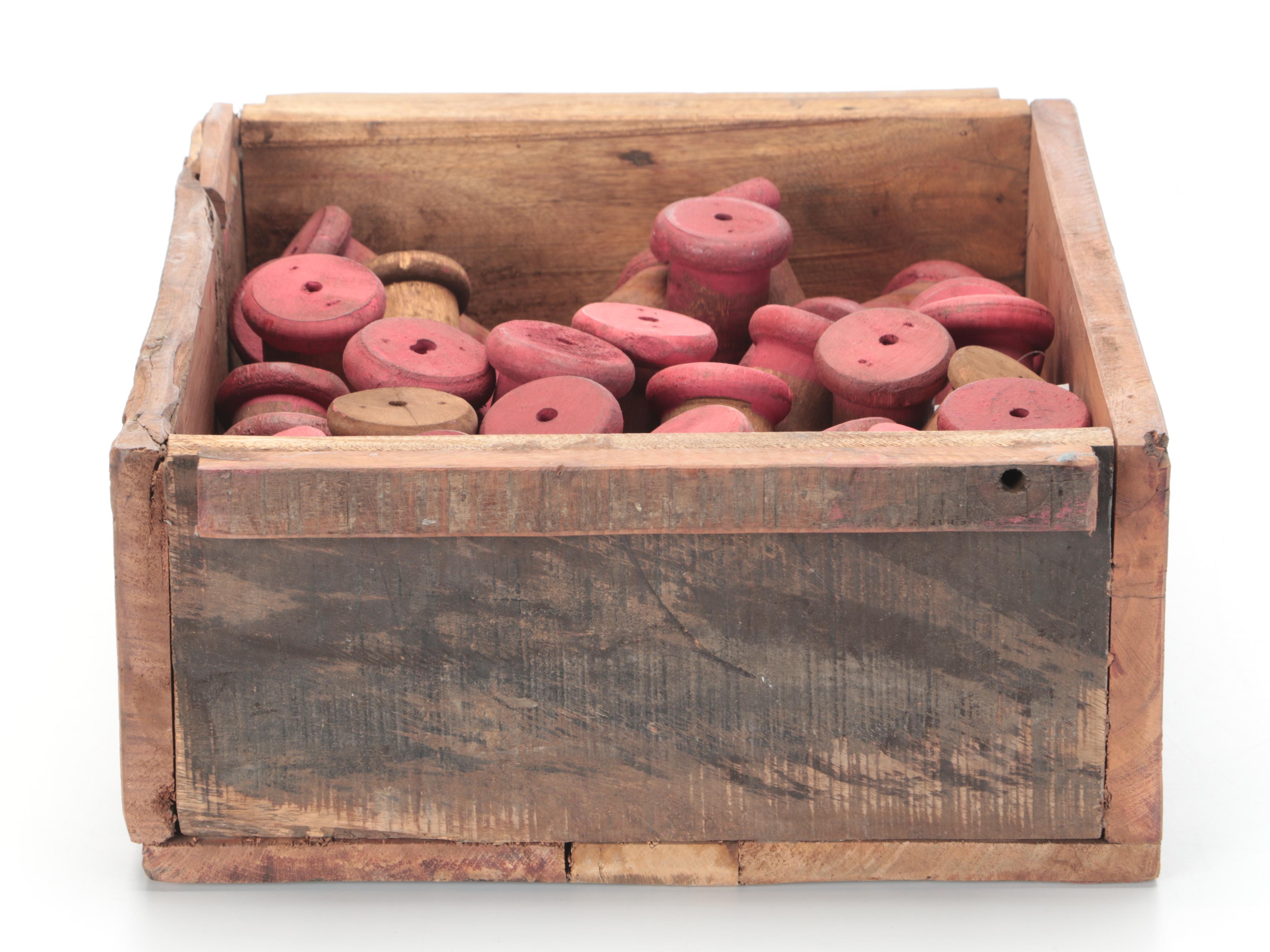 Wooden Spools and Crate, 20th Century