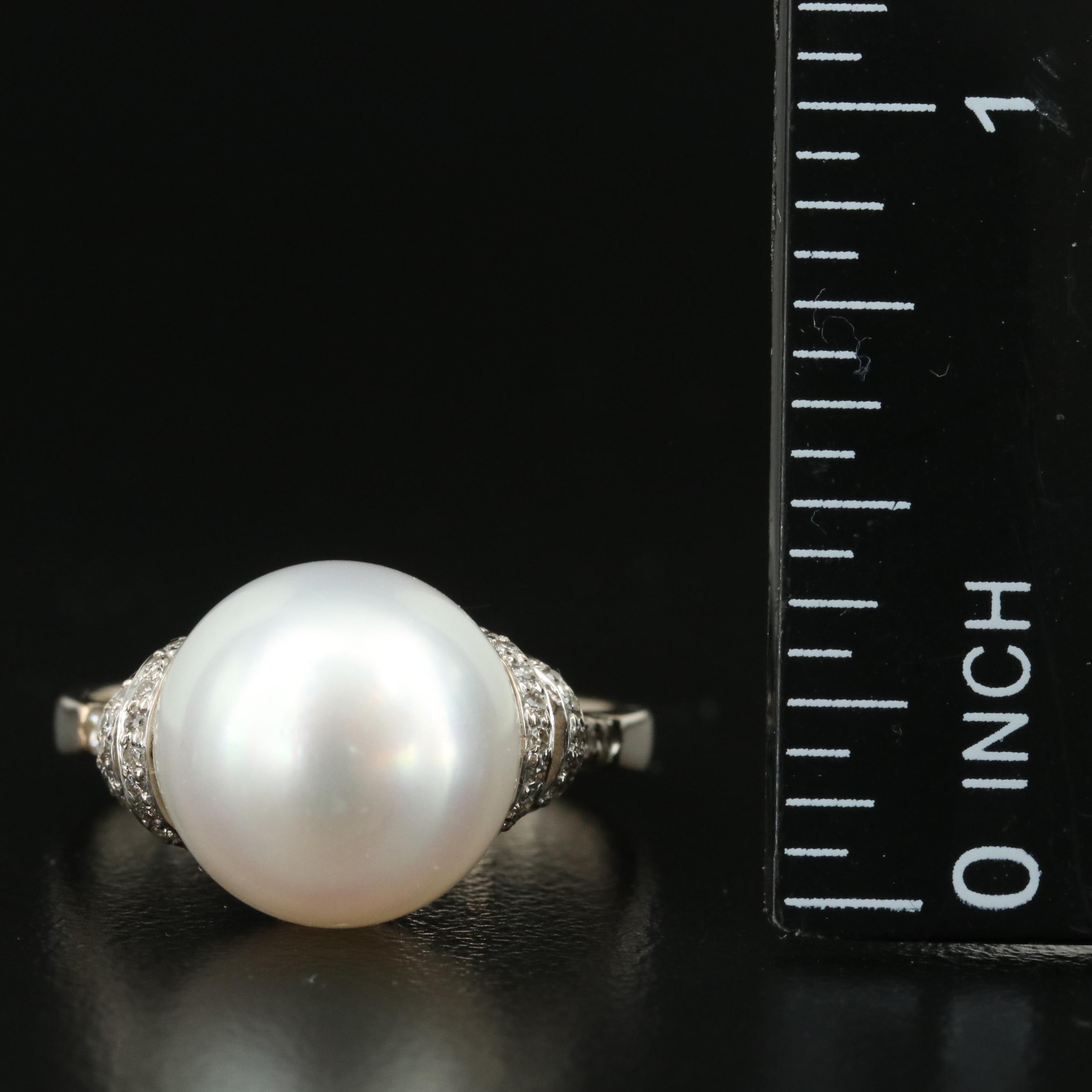 Vintage 18K 11.75 mm Pearl and Diamond Ring