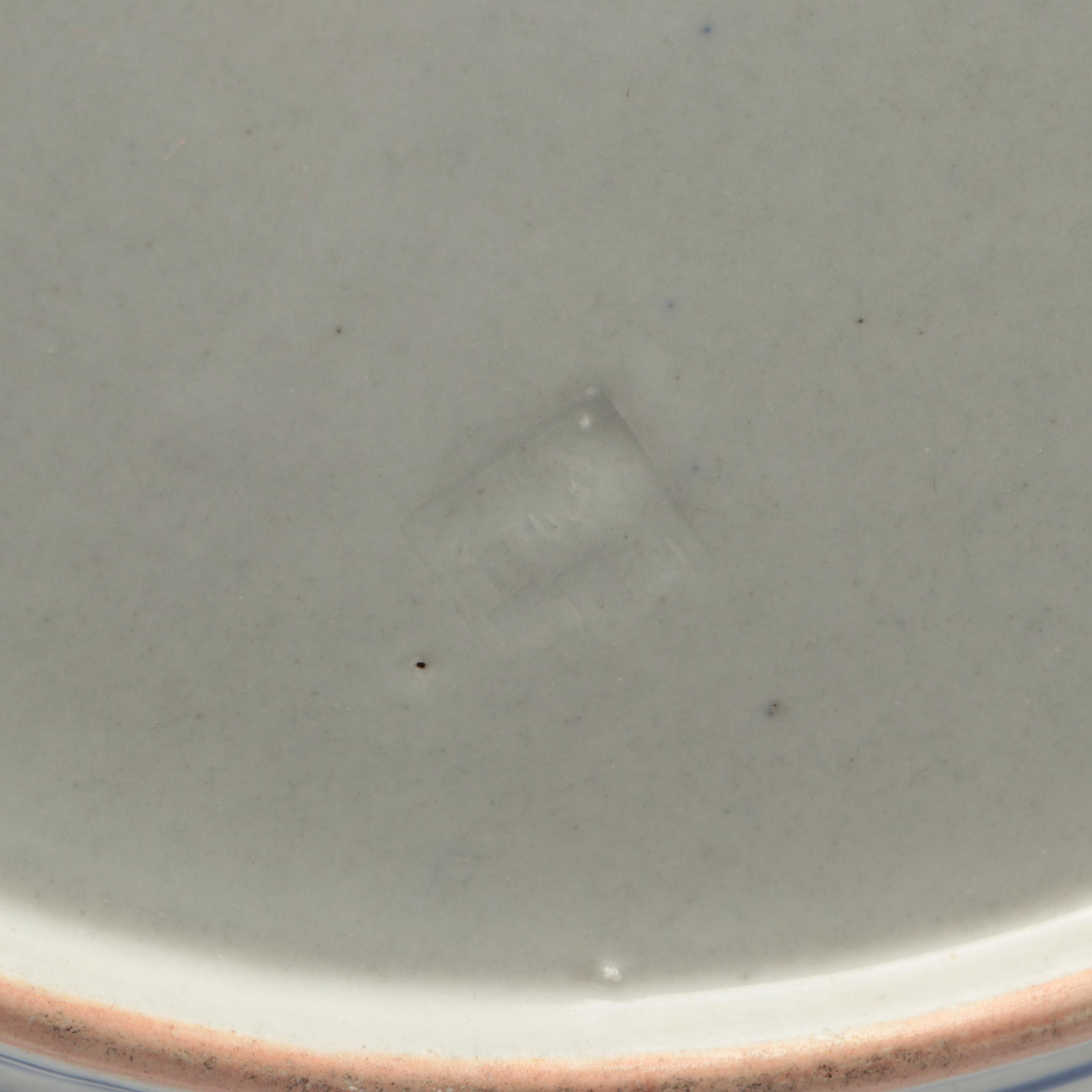 Japanese Blue and White Platter with Carved Meander Presentation Stand