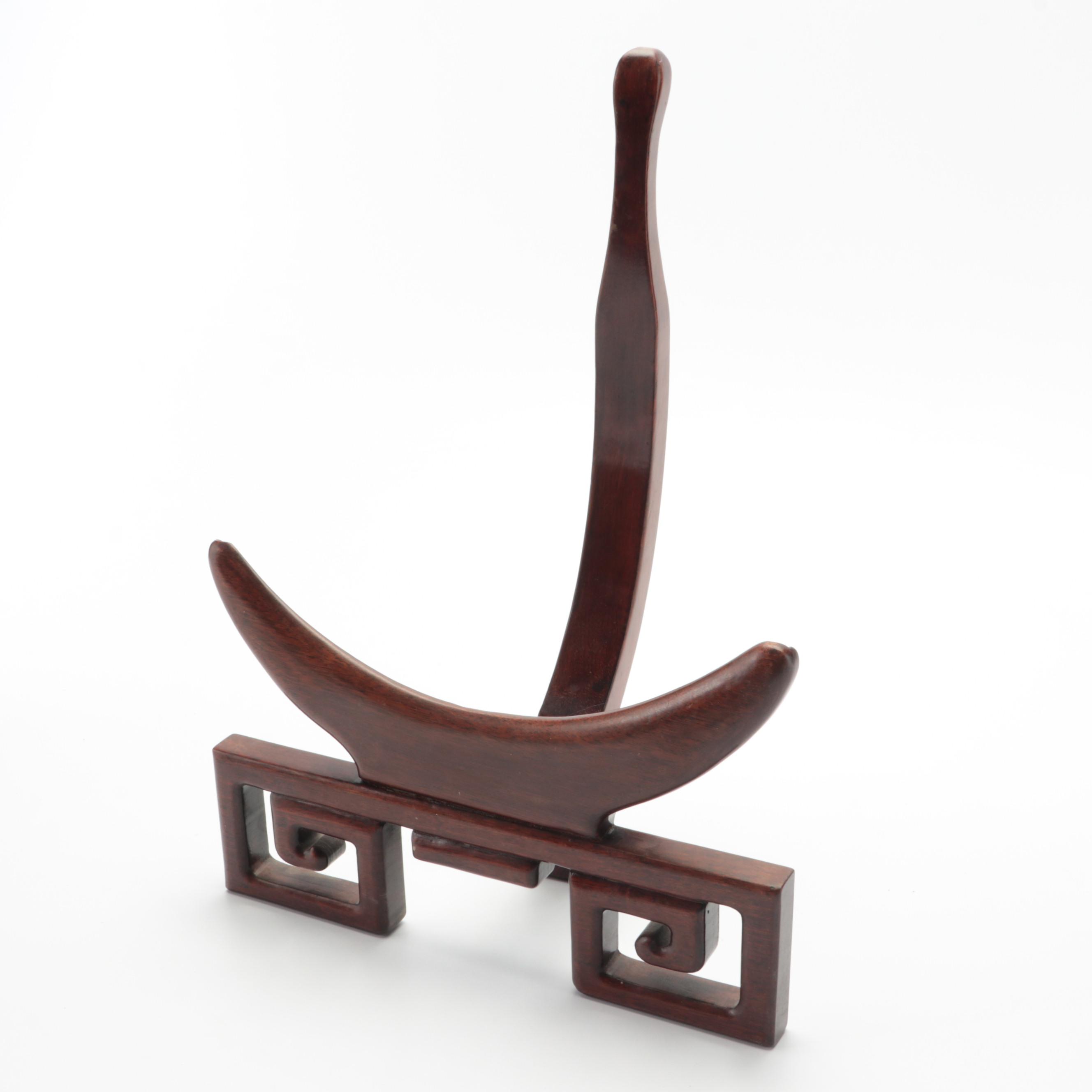 Japanese Blue and White Platter with Carved Meander Presentation Stand