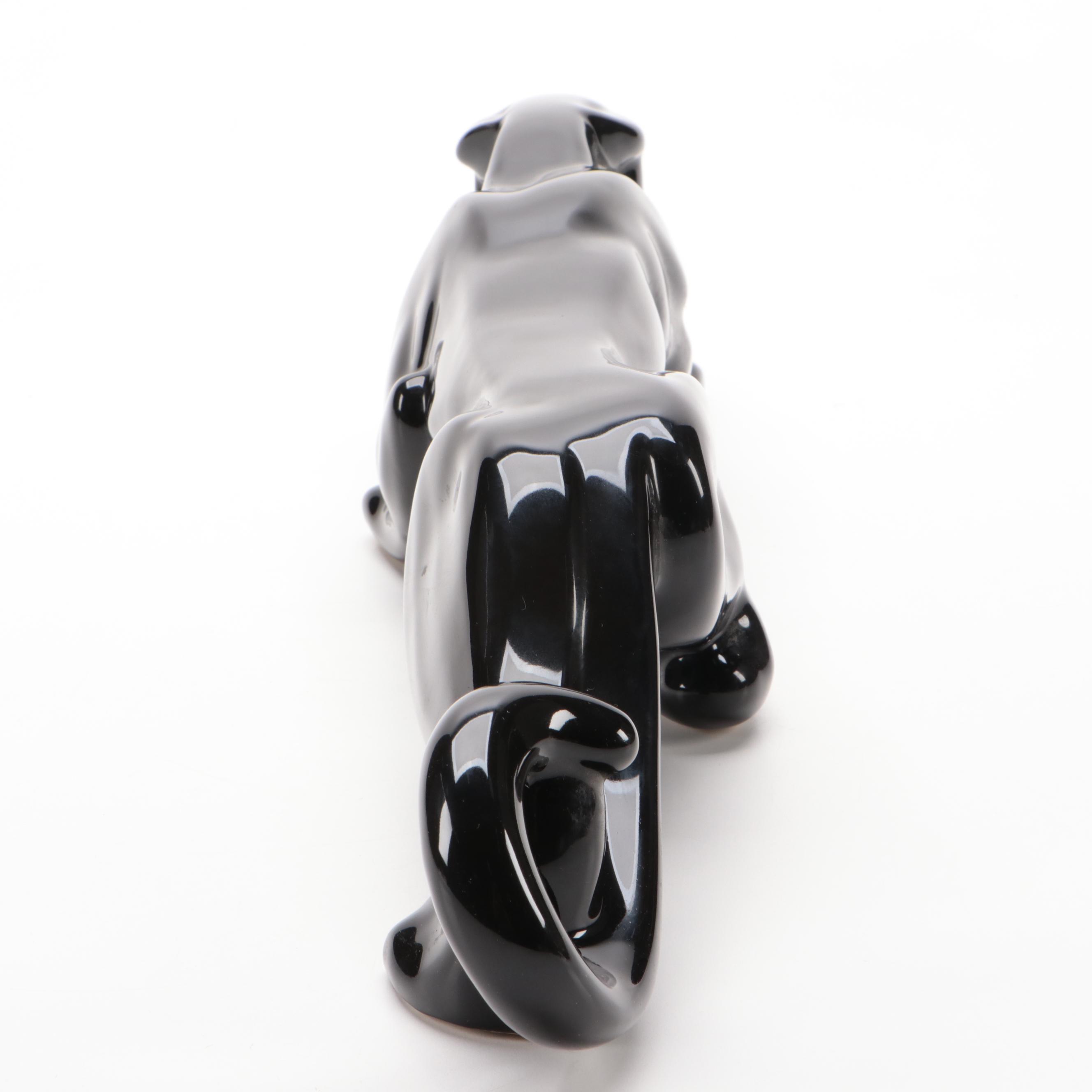 Mid Century Modern Black Glazed Ceramic Panther Figurine