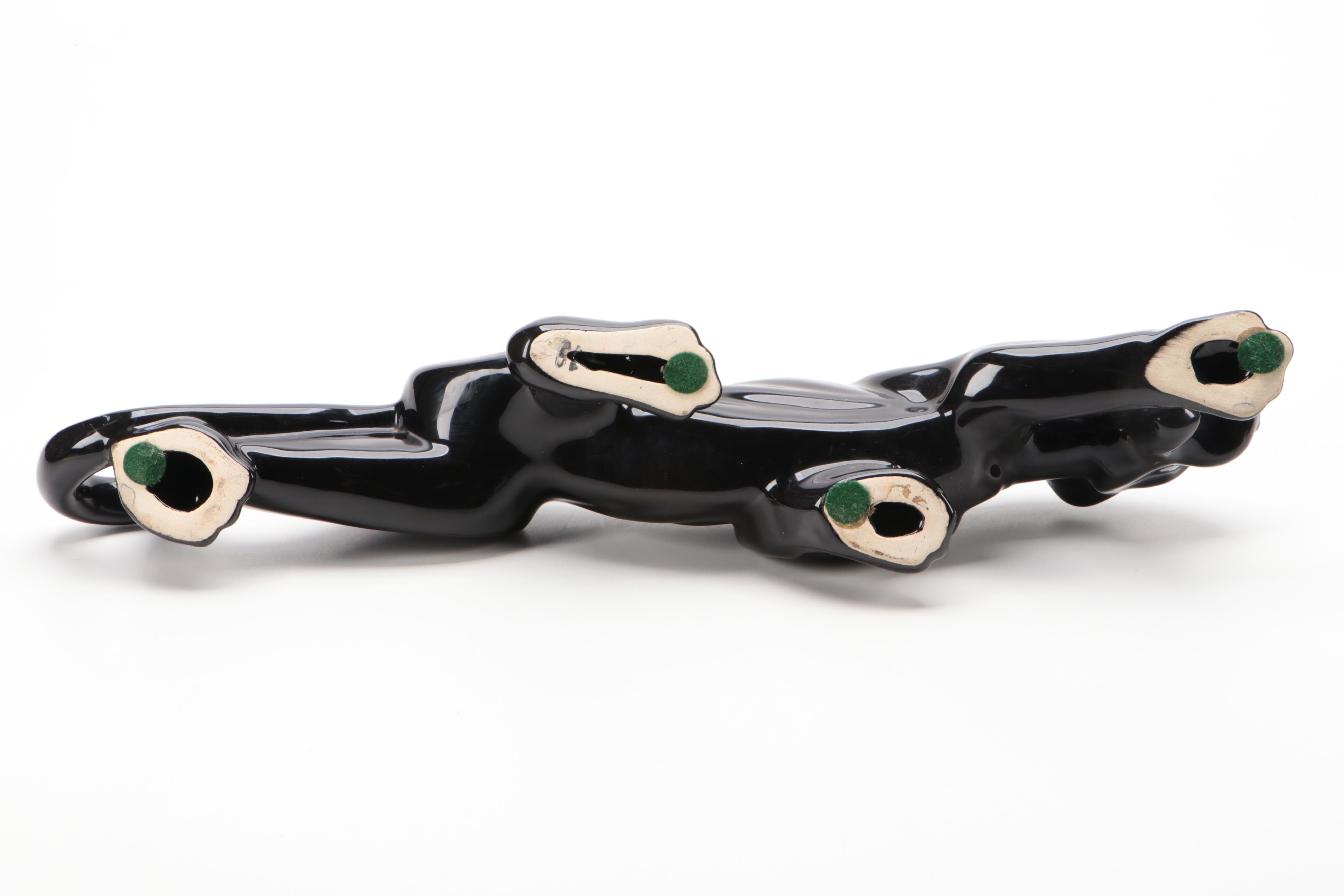 Mid Century Modern Black Glazed Ceramic Panther Figurine