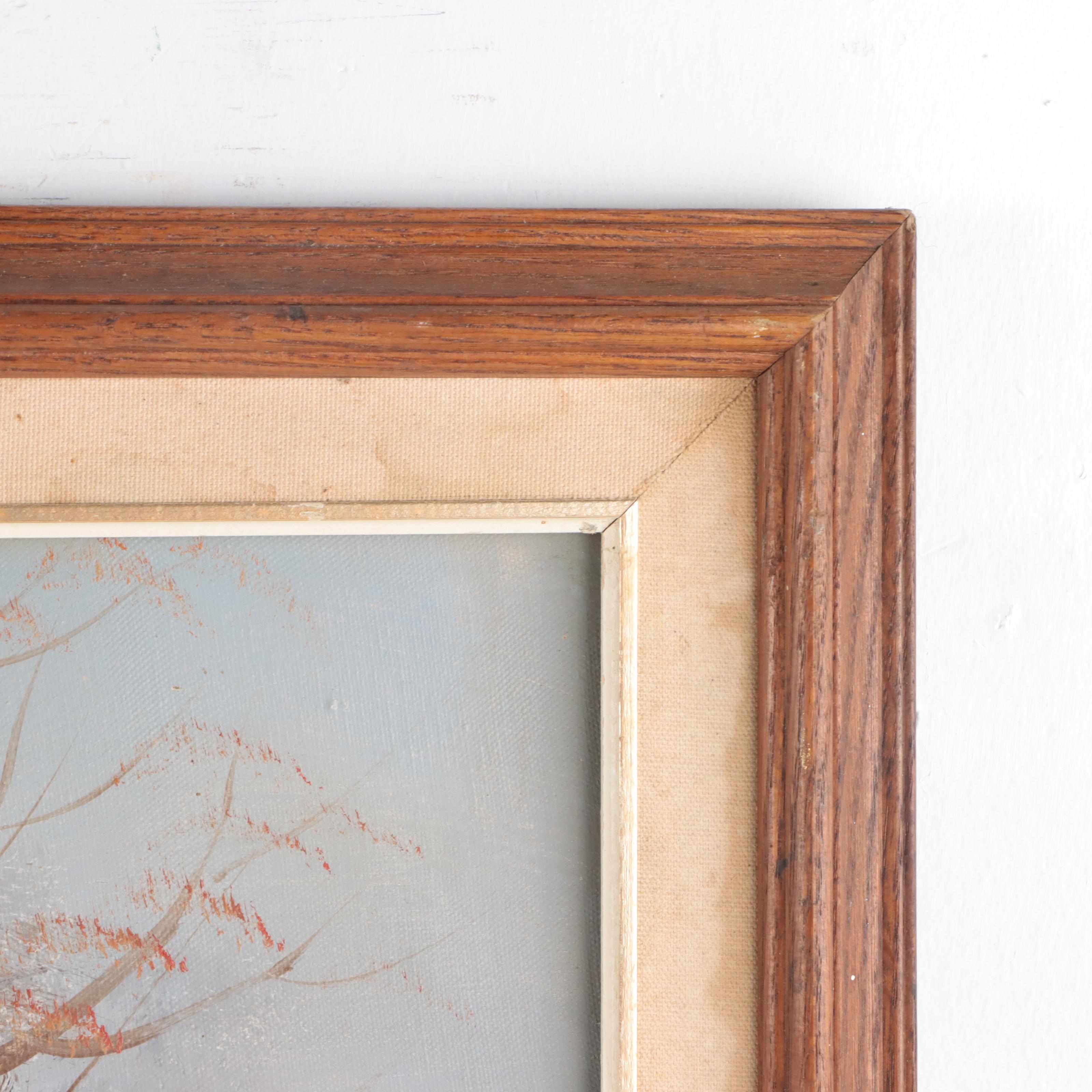 Oil Painting of Winter River Landscape