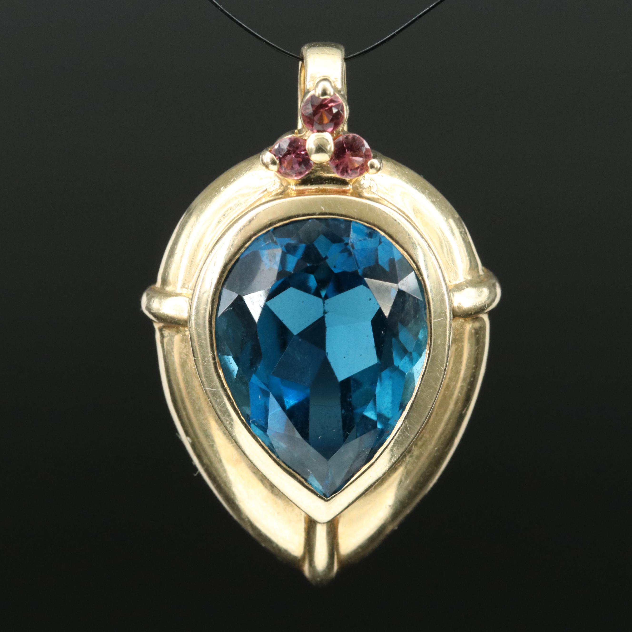 14K 9.89 CT Topaz and Tourmaline Pendant