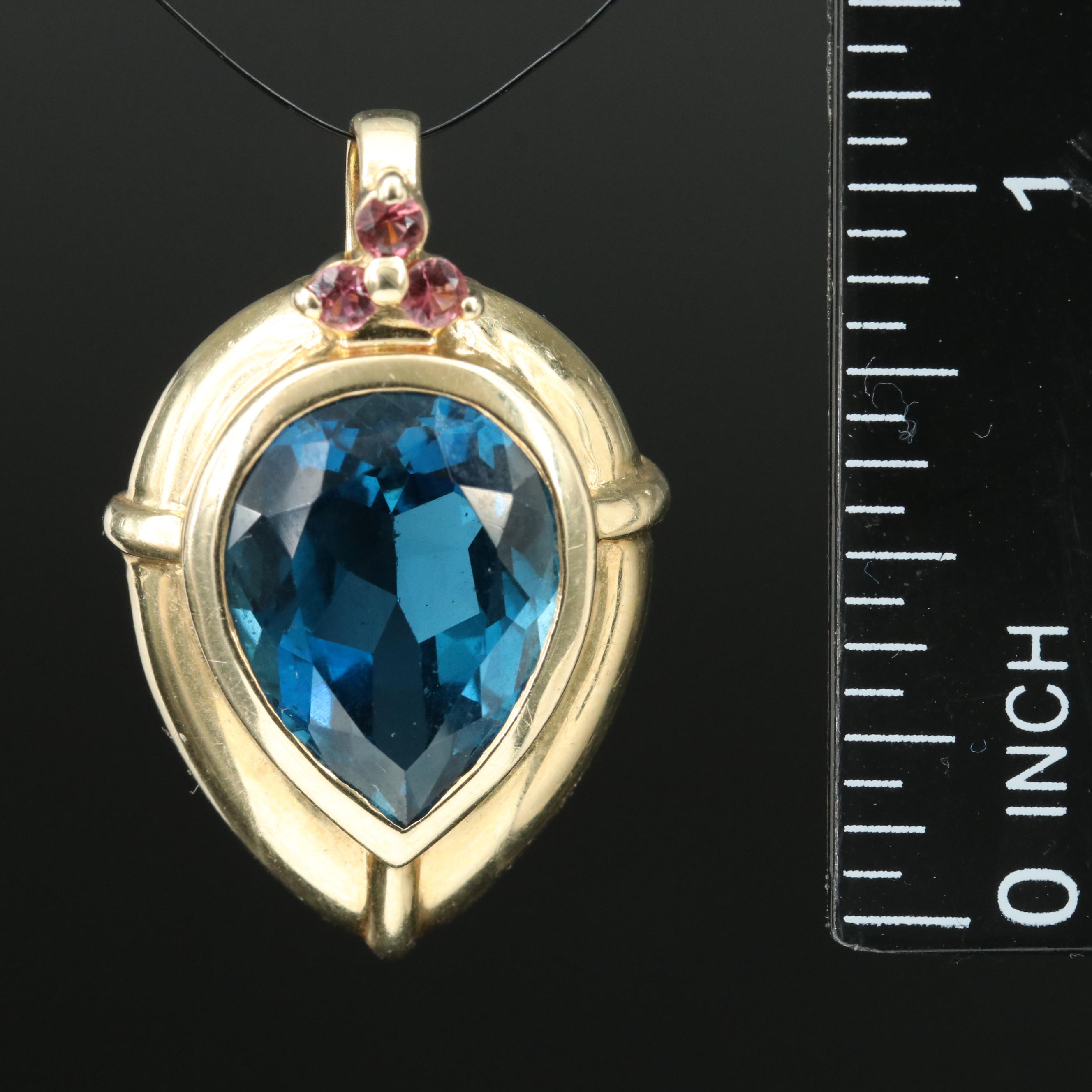 14K 9.89 CT Topaz and Tourmaline Pendant