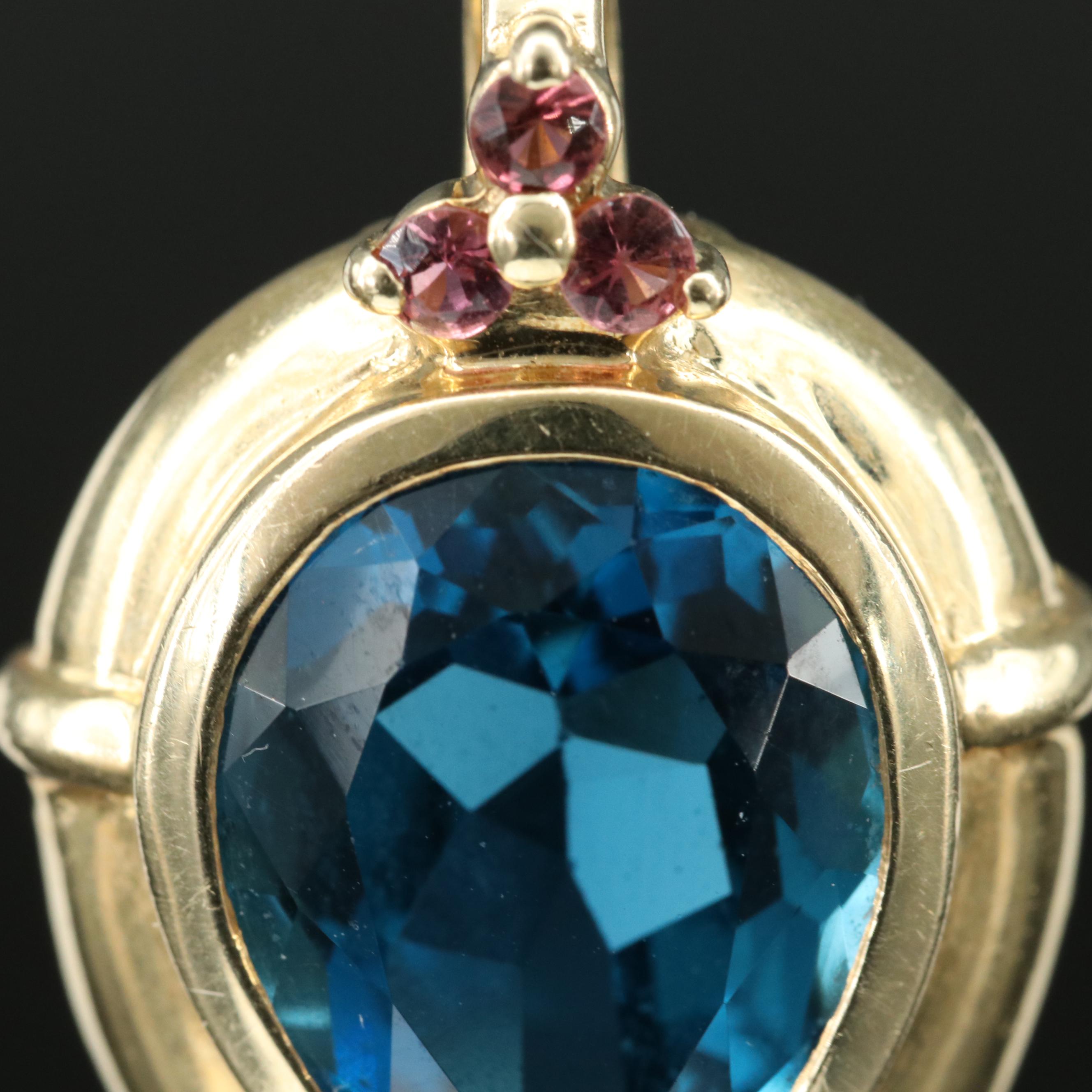 14K 9.89 CT Topaz and Tourmaline Pendant
