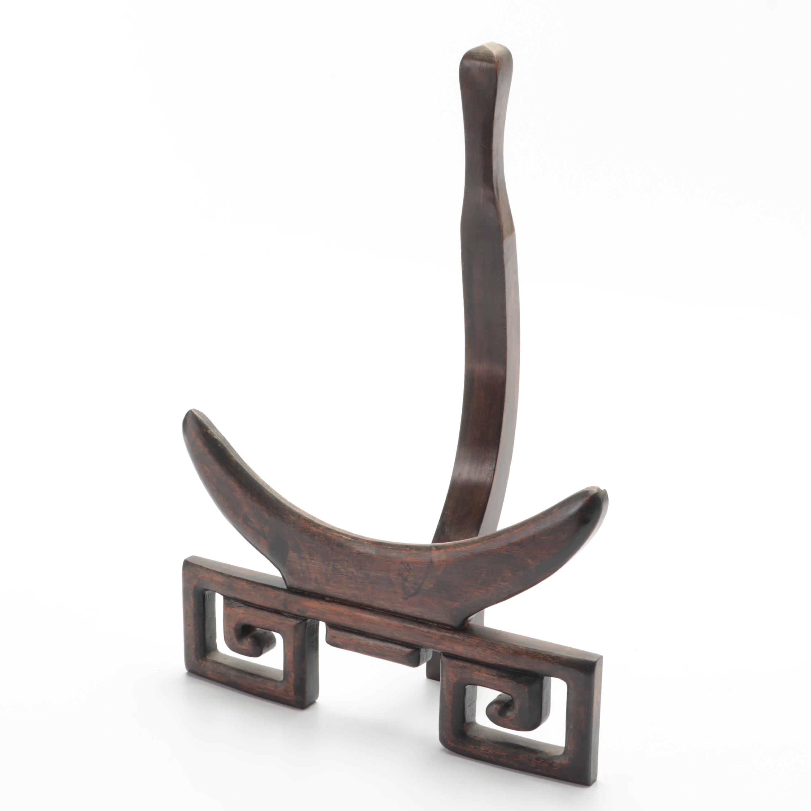 Japanese Blue and White Platter with Carved Meander Presentation Stand