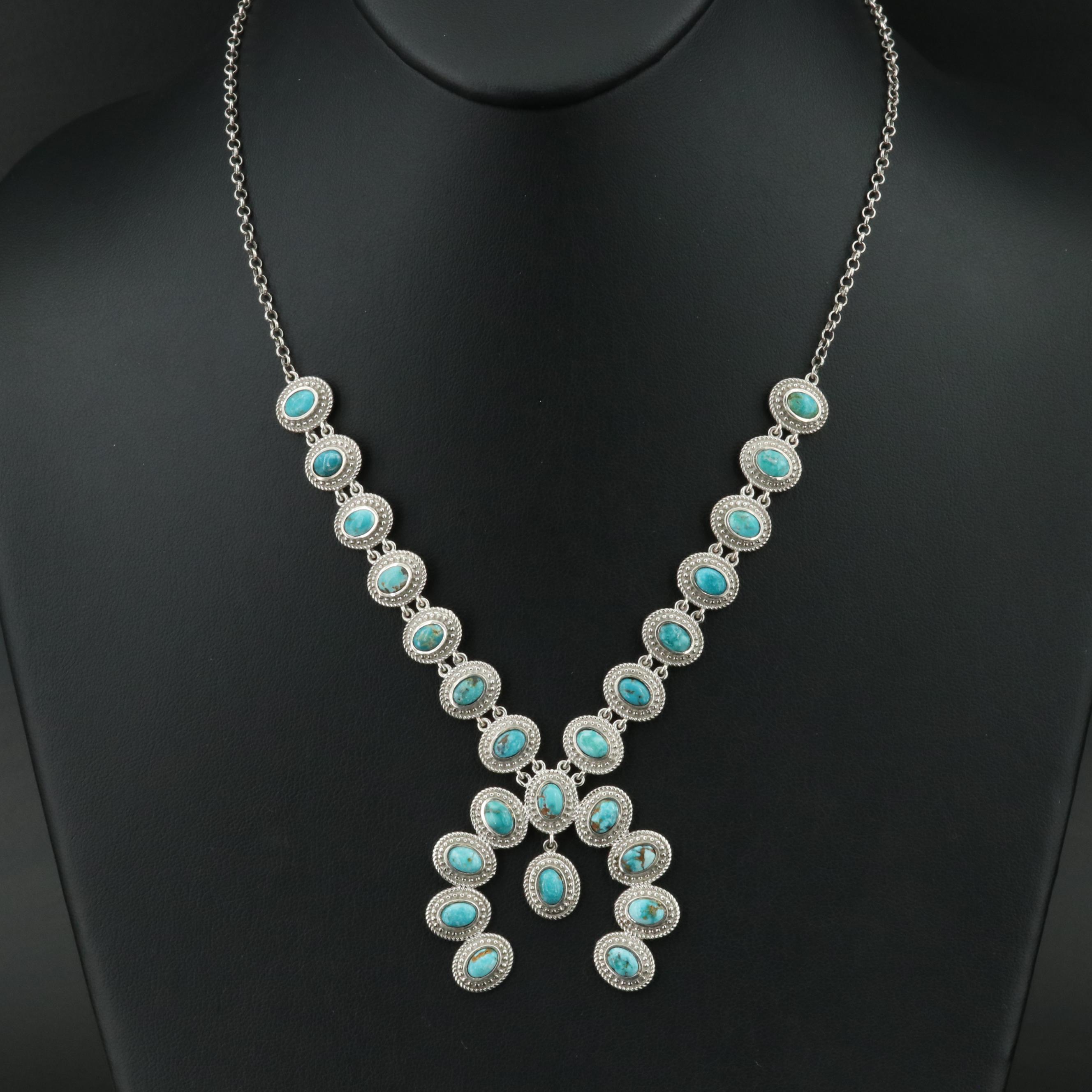 Southwestern Sterling Turquoise Naja Necklace
