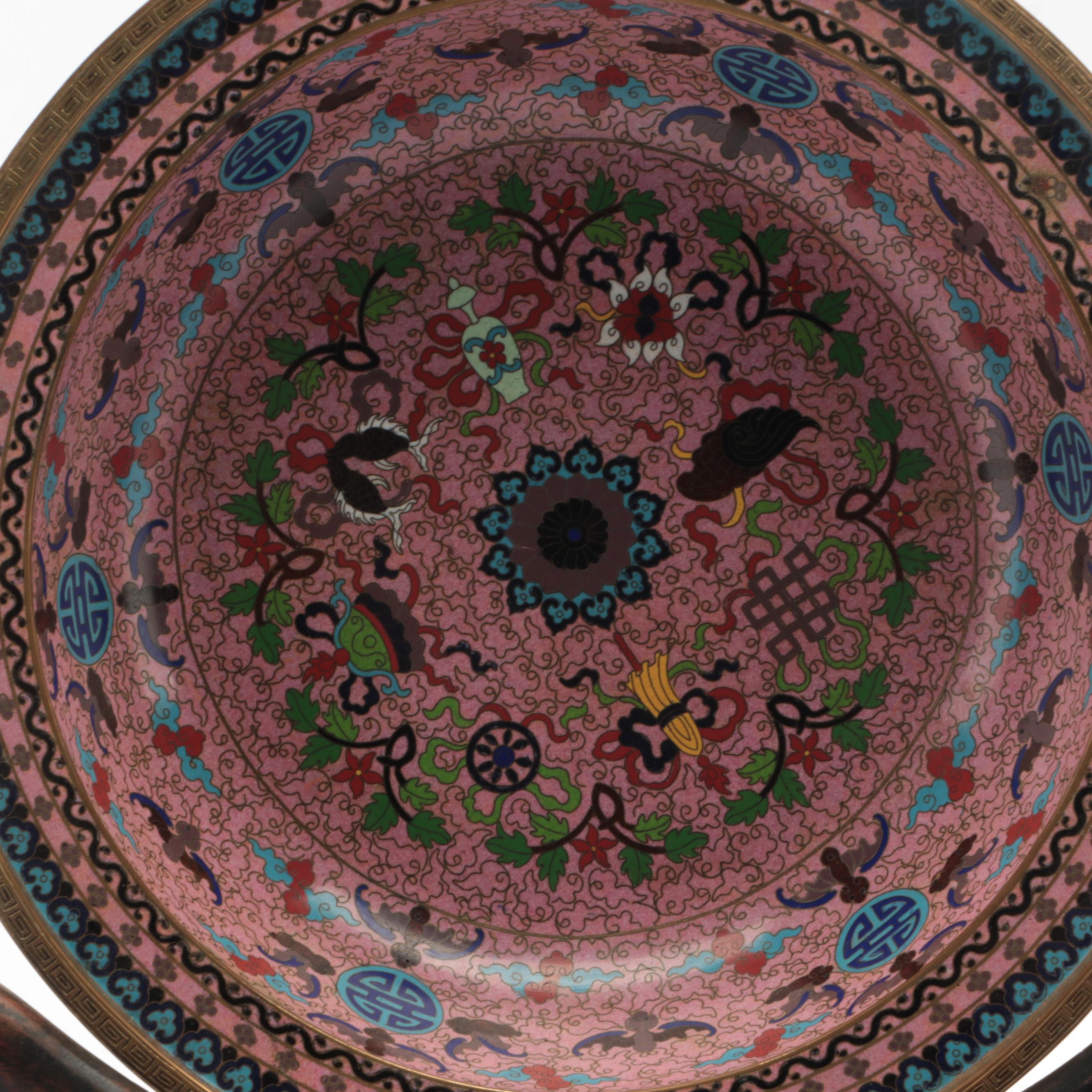 Chinese Cloisonné Shou Character Bowl with Thousand Flower Porcelain Bowl