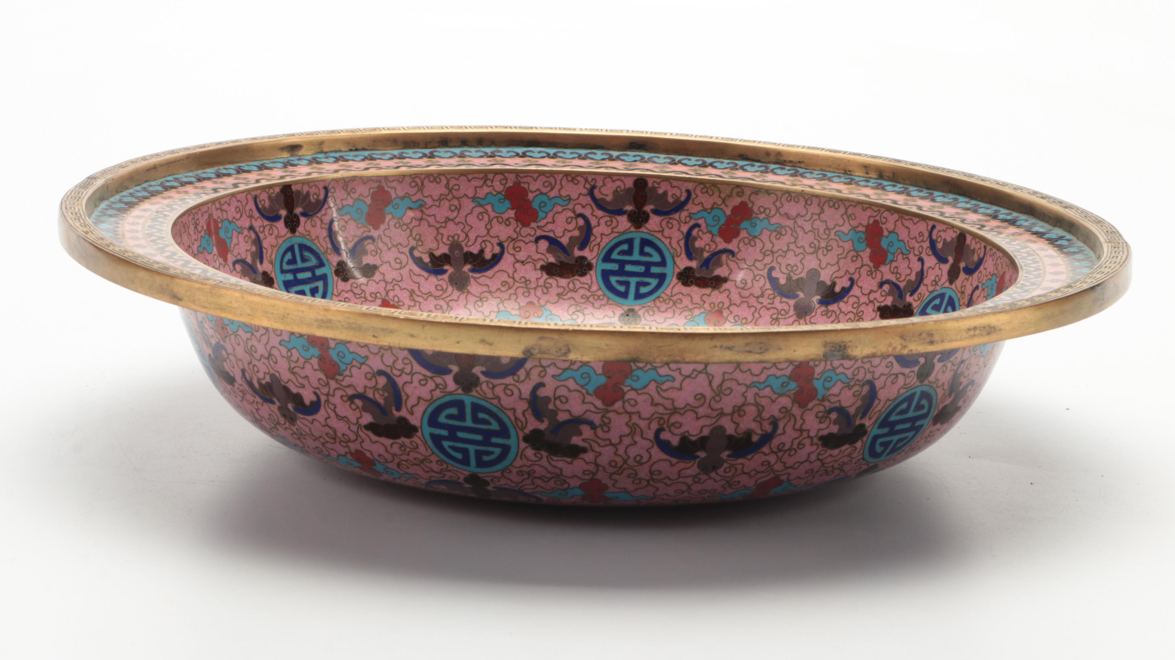 Chinese Cloisonné Shou Character Bowl with Thousand Flower Porcelain Bowl