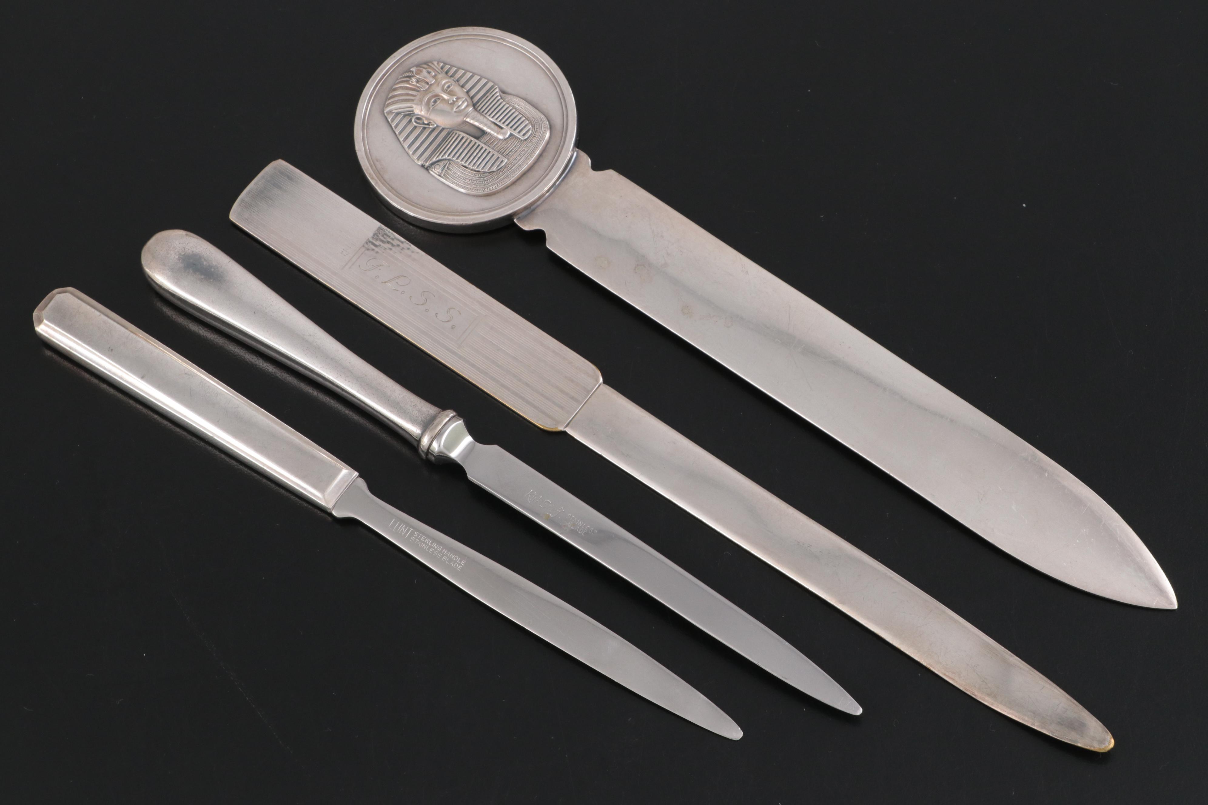 Christofle and Other Letter Openers with Sterling and Brass Bell and Boxes