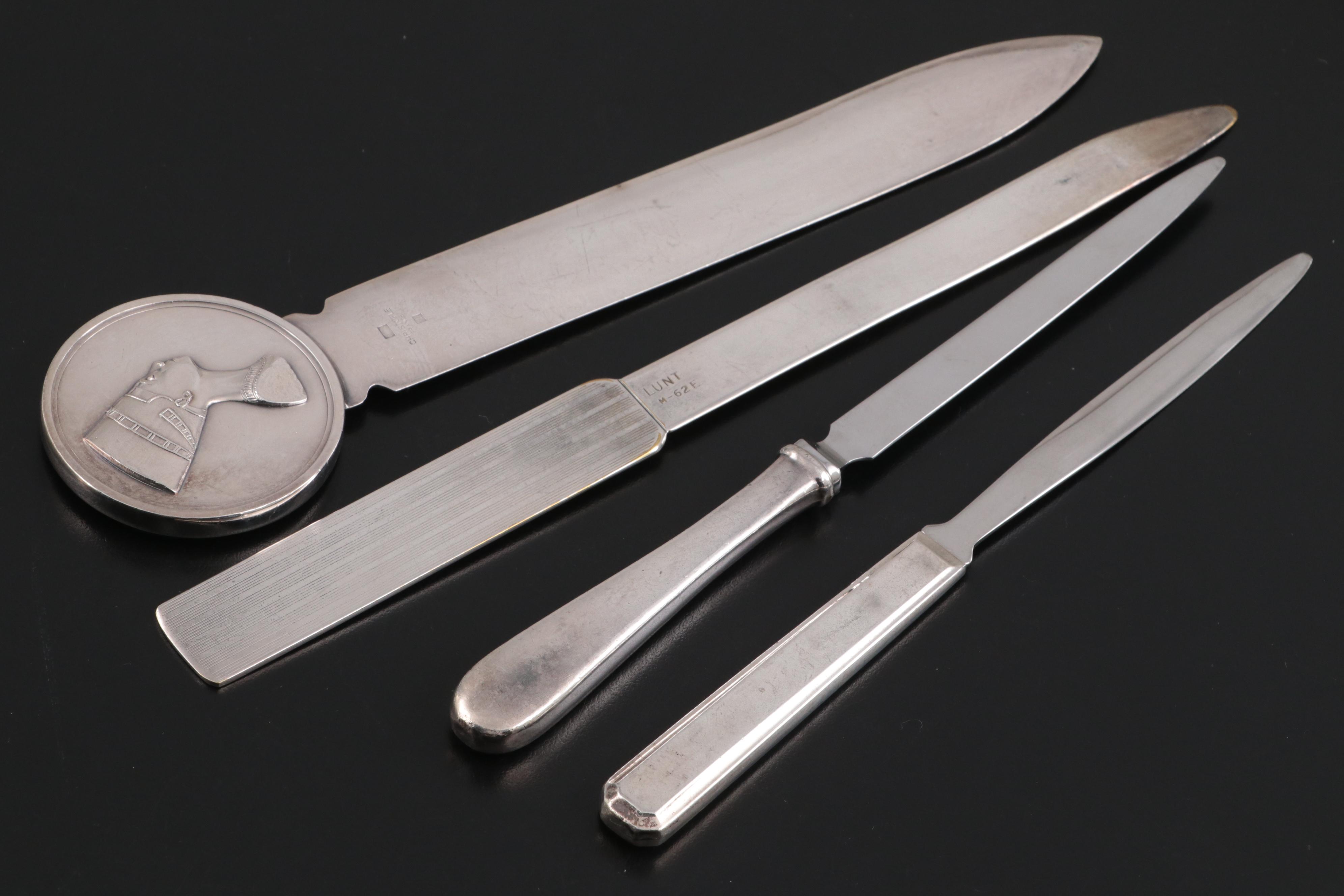 Christofle and Other Letter Openers with Sterling and Brass Bell and Boxes