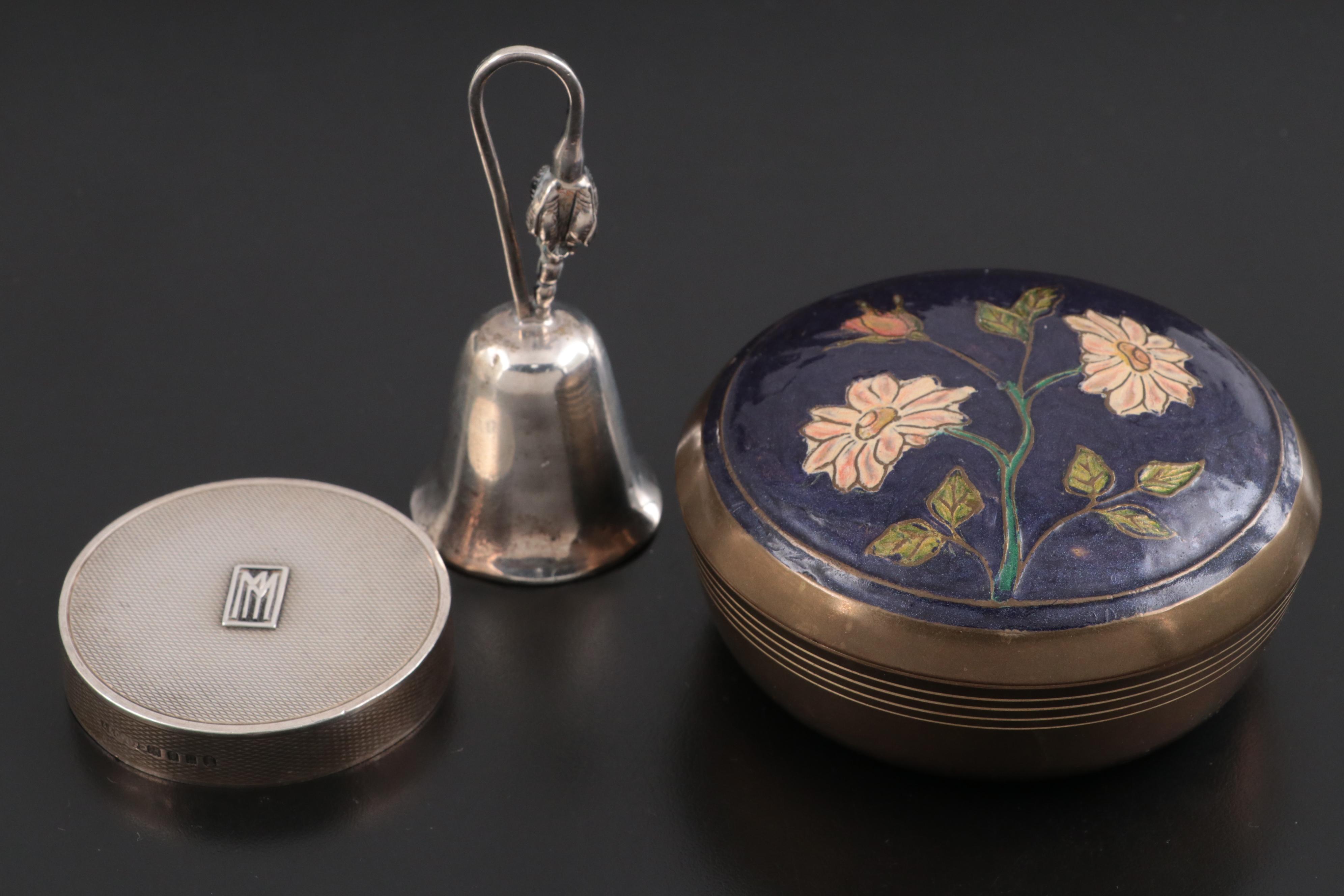 Christofle and Other Letter Openers with Sterling and Brass Bell and Boxes