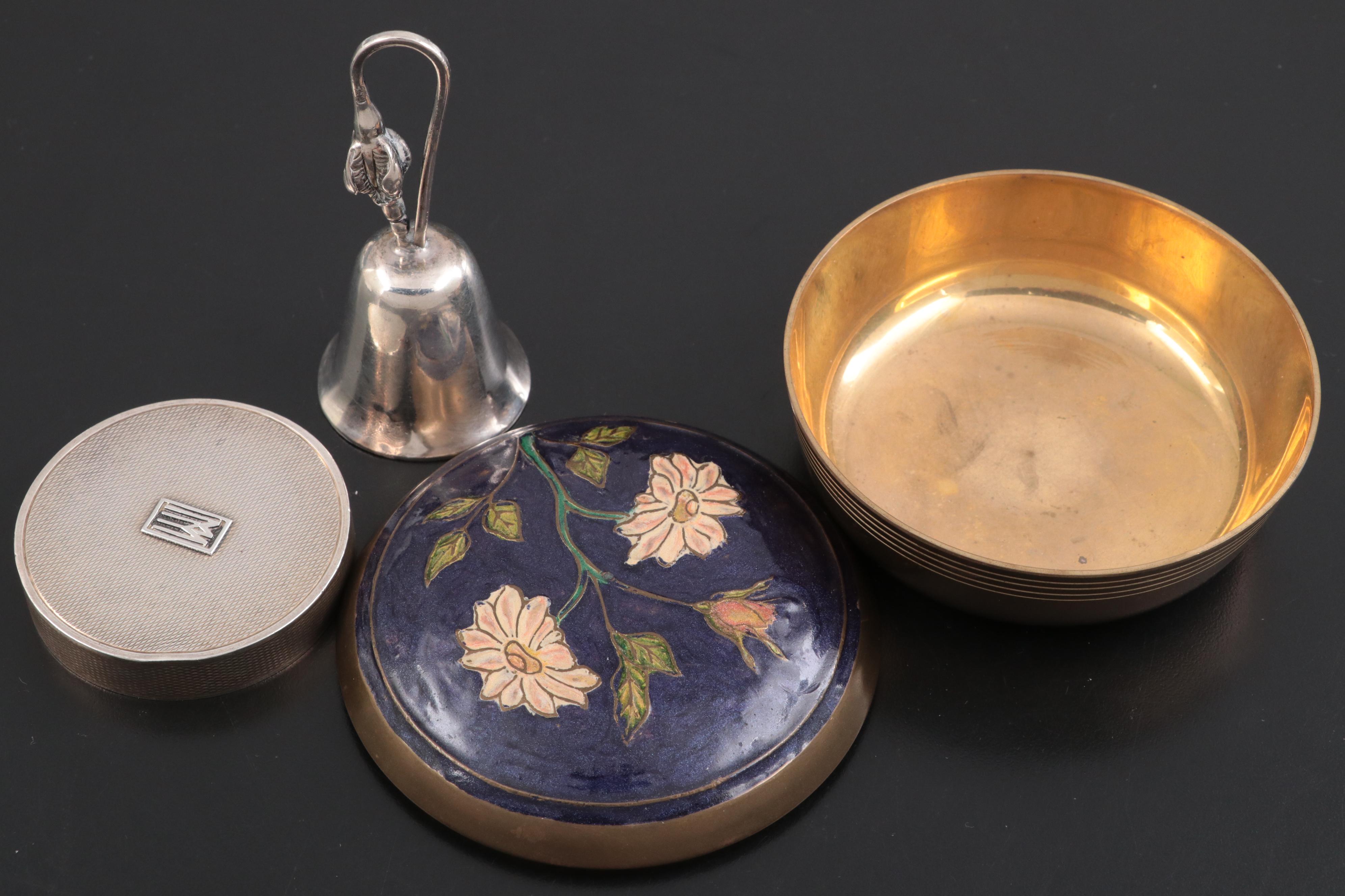 Christofle and Other Letter Openers with Sterling and Brass Bell and Boxes