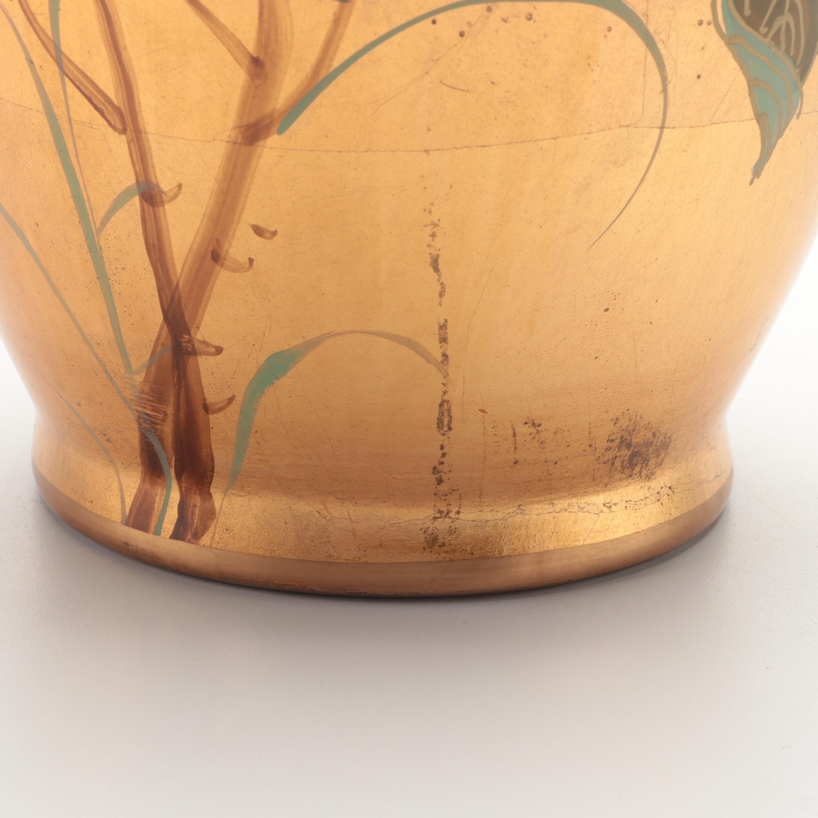 Chinese Gold Leaf Hand-Painted Garden Motif Porcelain Vase