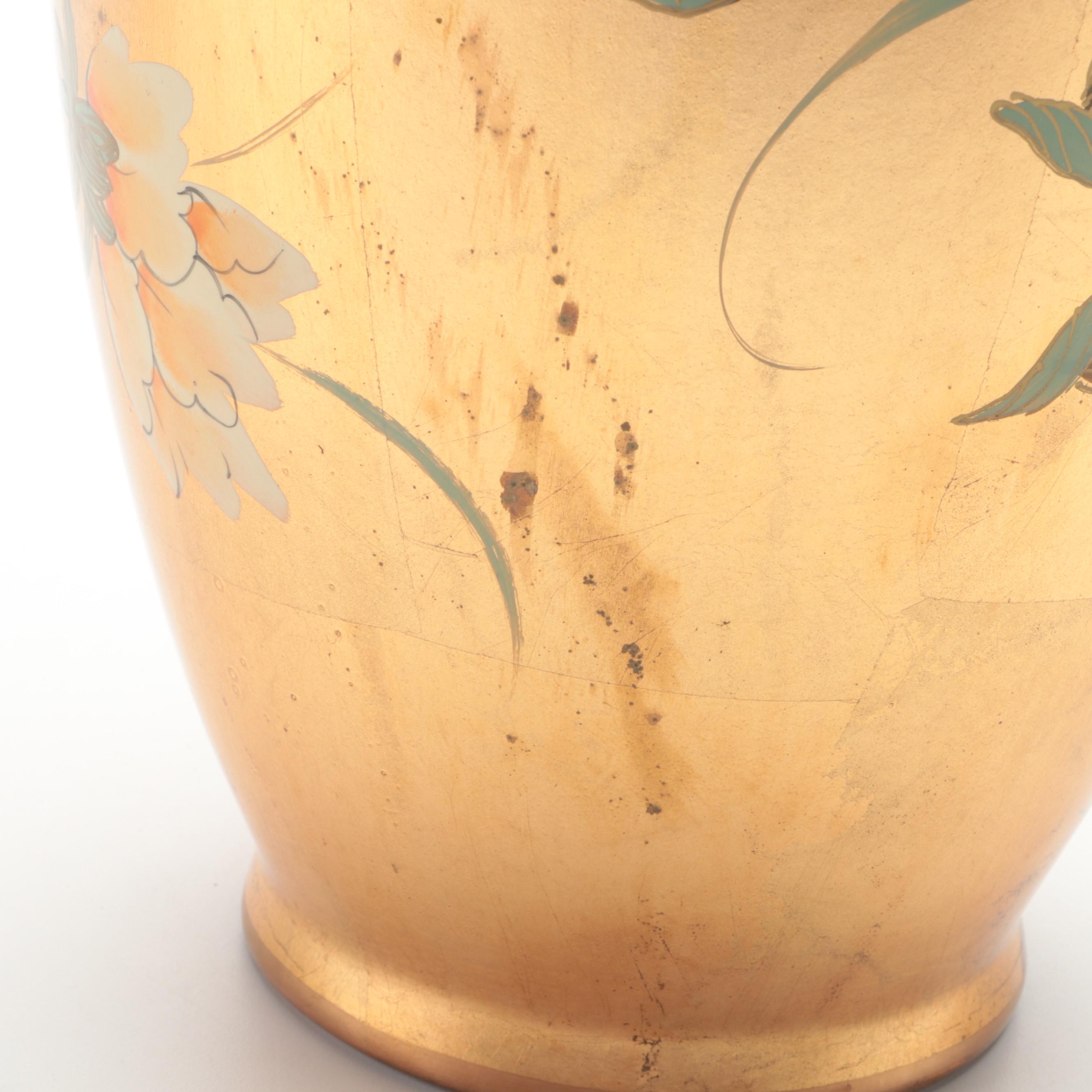 Chinese Gold Leaf Hand-Painted Garden Motif Porcelain Vase