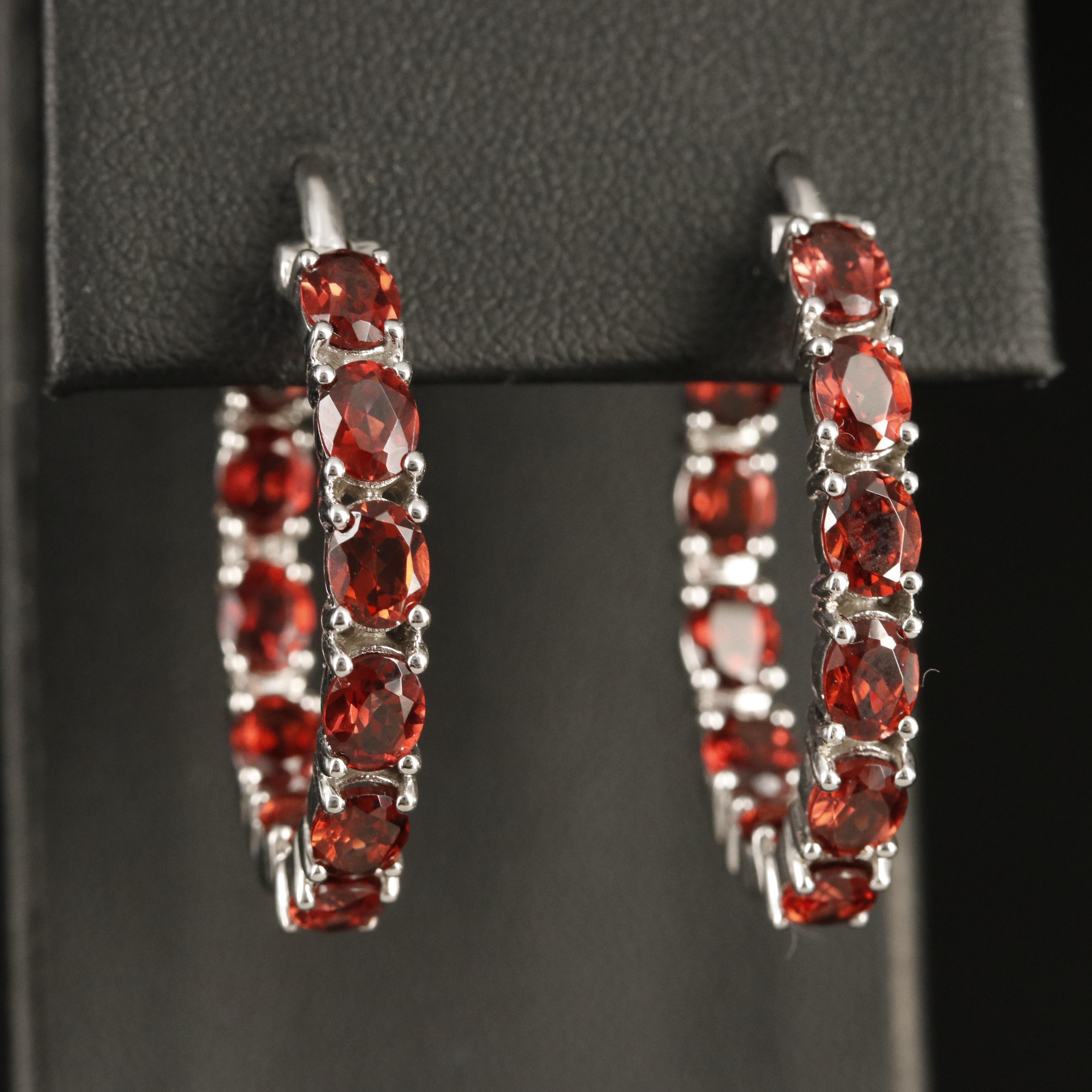 Sterling Garnet Inside-Out Hoop Earrings