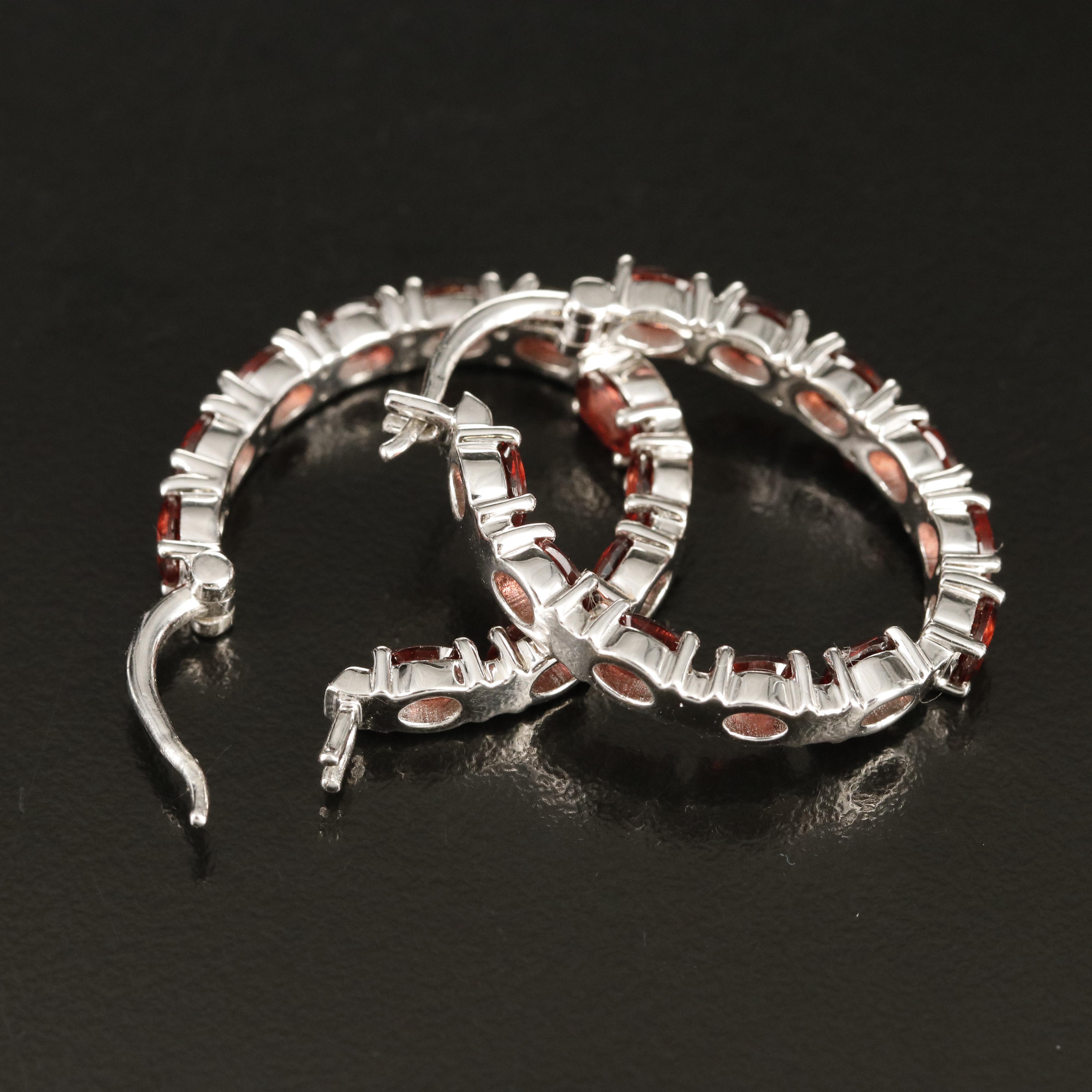 Sterling Garnet Inside-Out Hoop Earrings