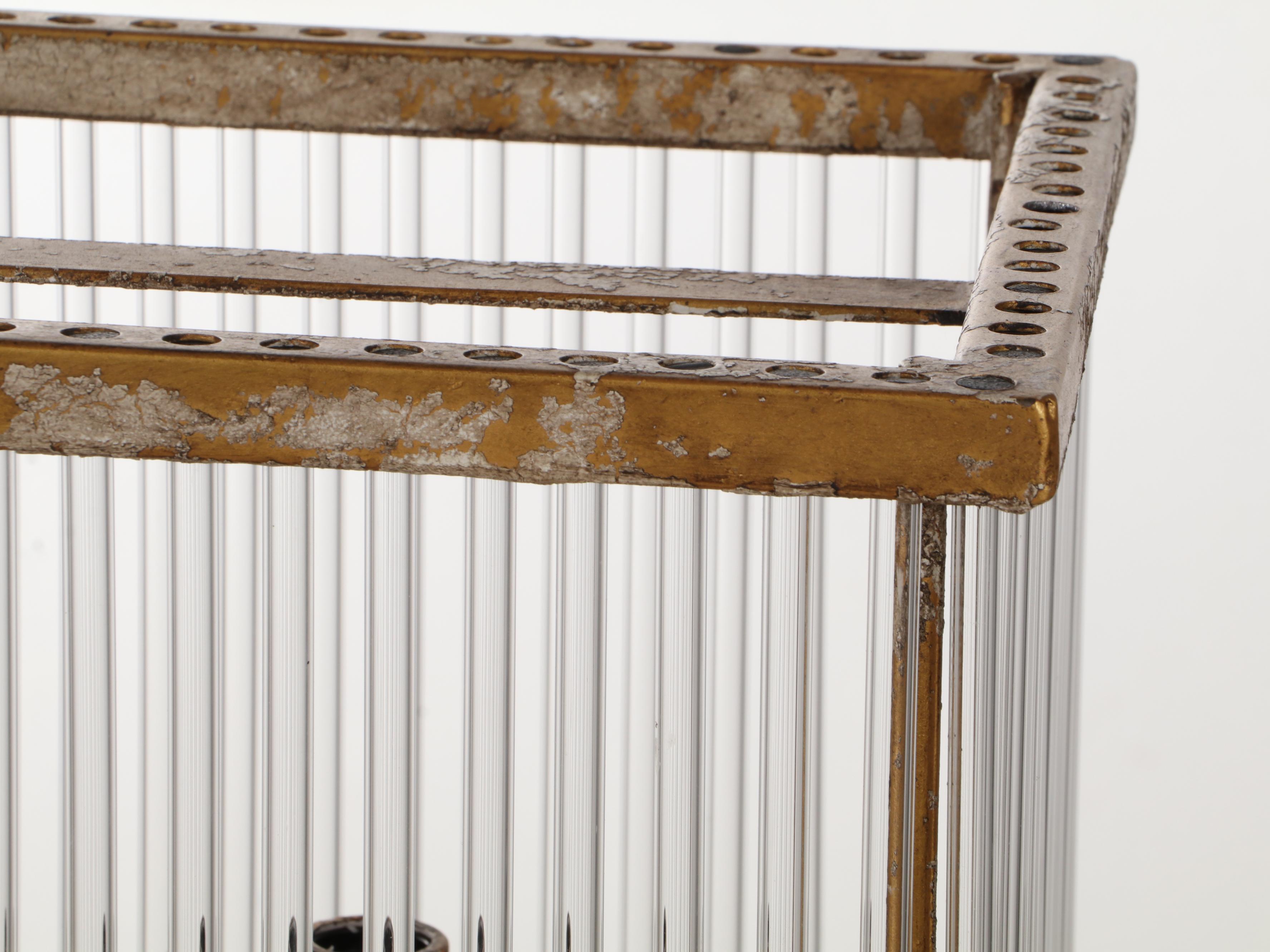 Distressed Gilt Metal and Pressed Glass Linear Chandelier