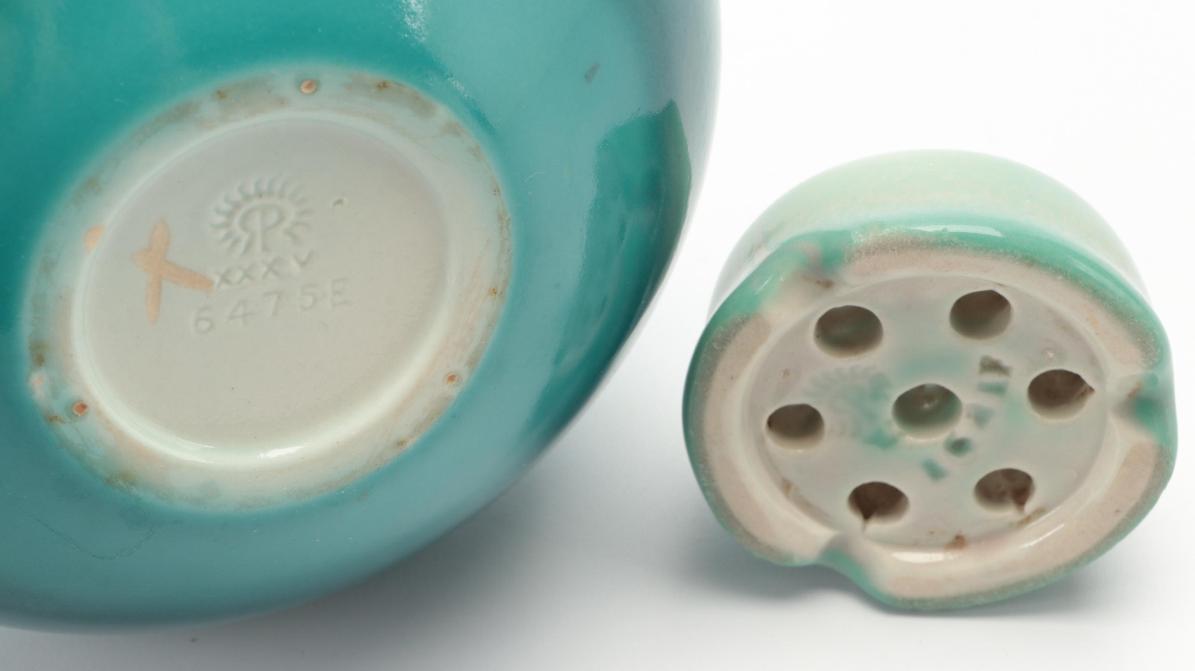 Rookwood Pottery Ceramic Bowl and Flower Frog With McCoy and Roseville Vases