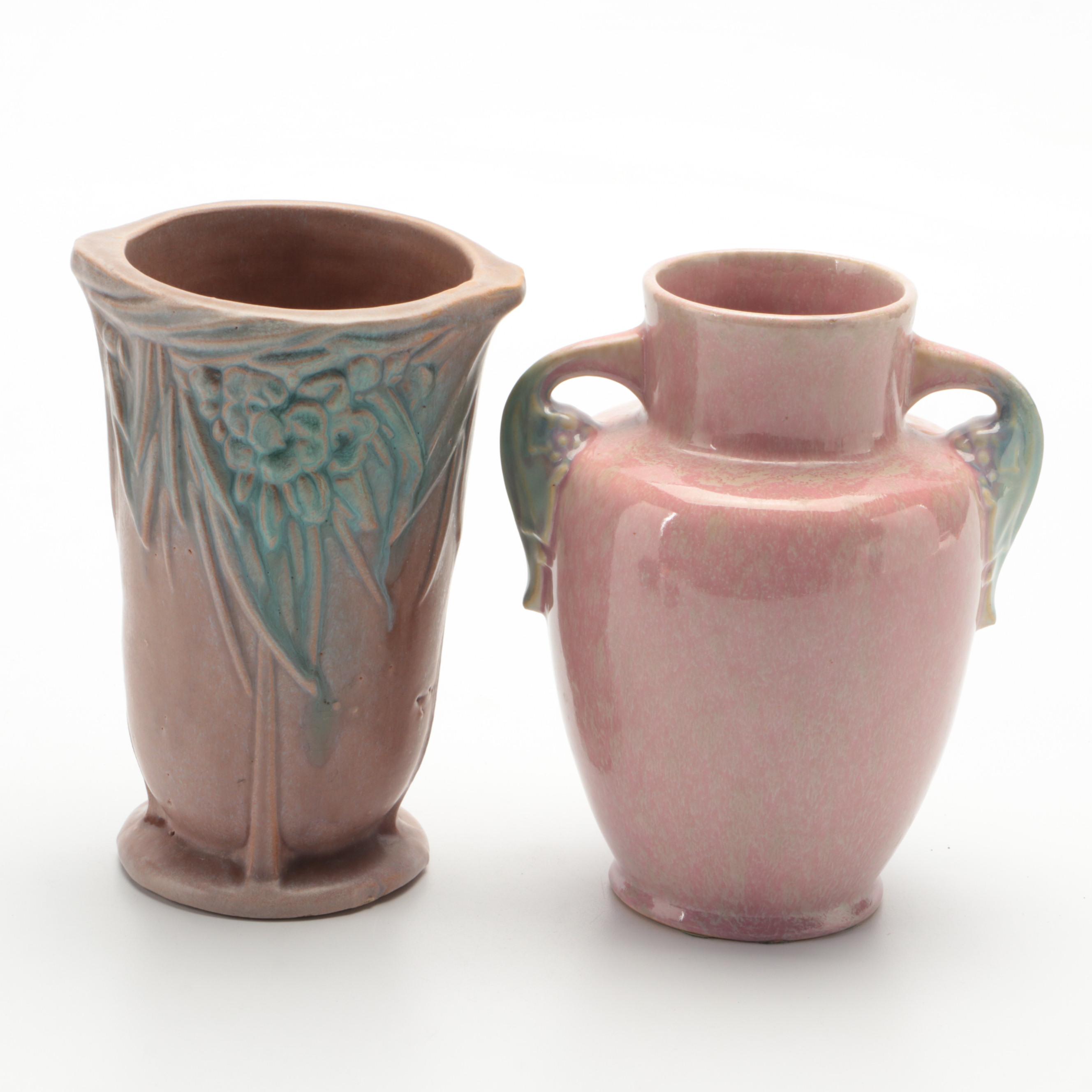 Rookwood Pottery Ceramic Bowl and Flower Frog With McCoy and Roseville Vases