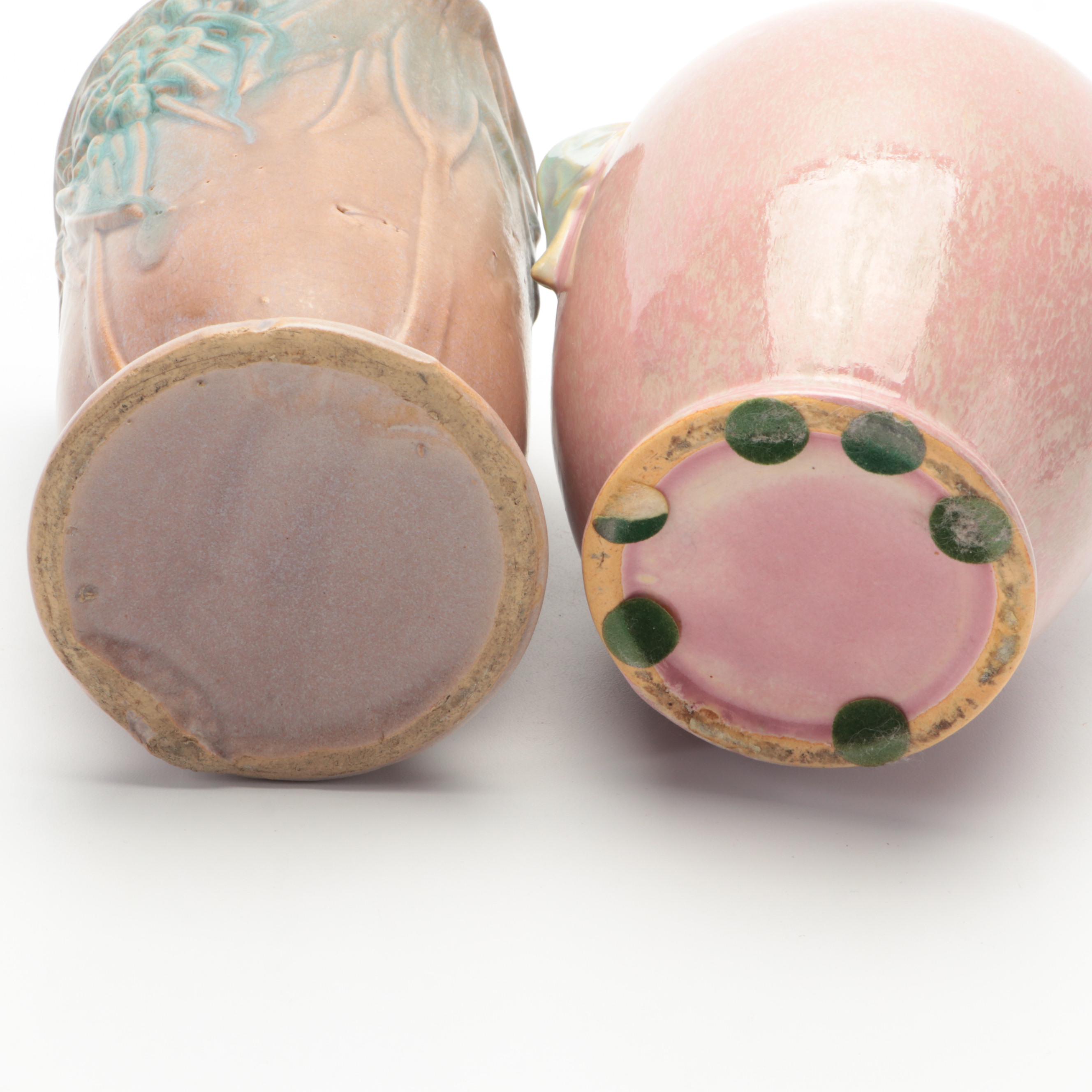 Rookwood Pottery Ceramic Bowl and Flower Frog With McCoy and Roseville Vases