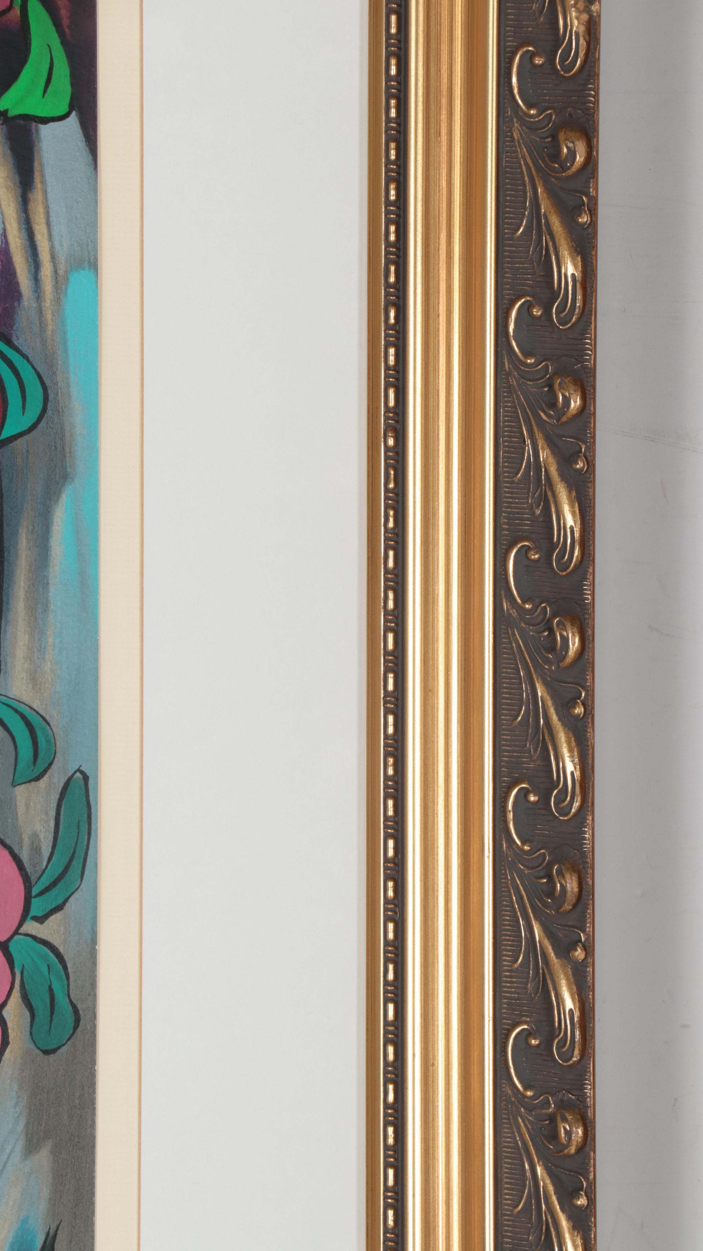 Linda LeKinff Serigraph of Standing Woman With Hat and Flowers