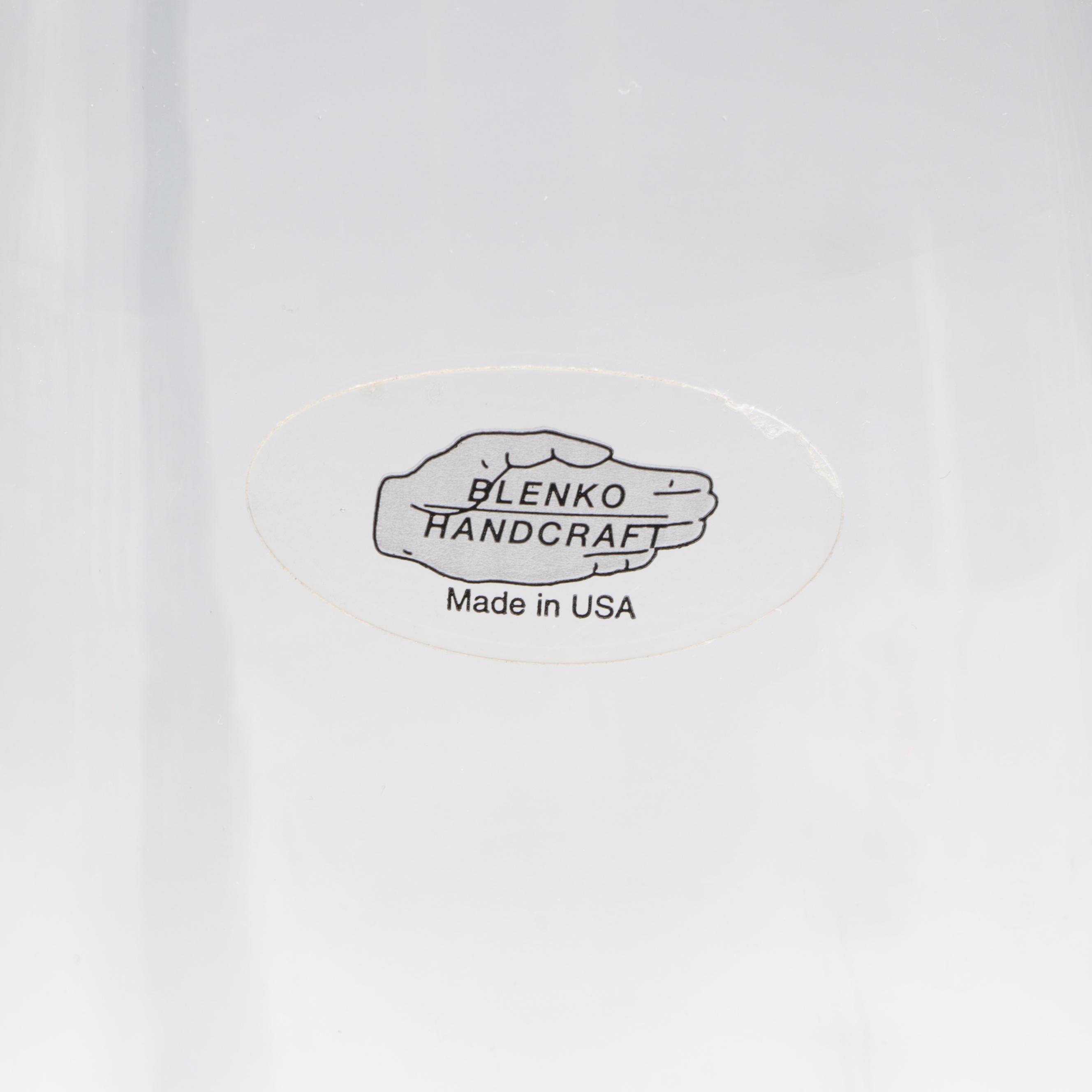 Blenko Handmade Green Glass Centerpiece Bowl and Pitcher