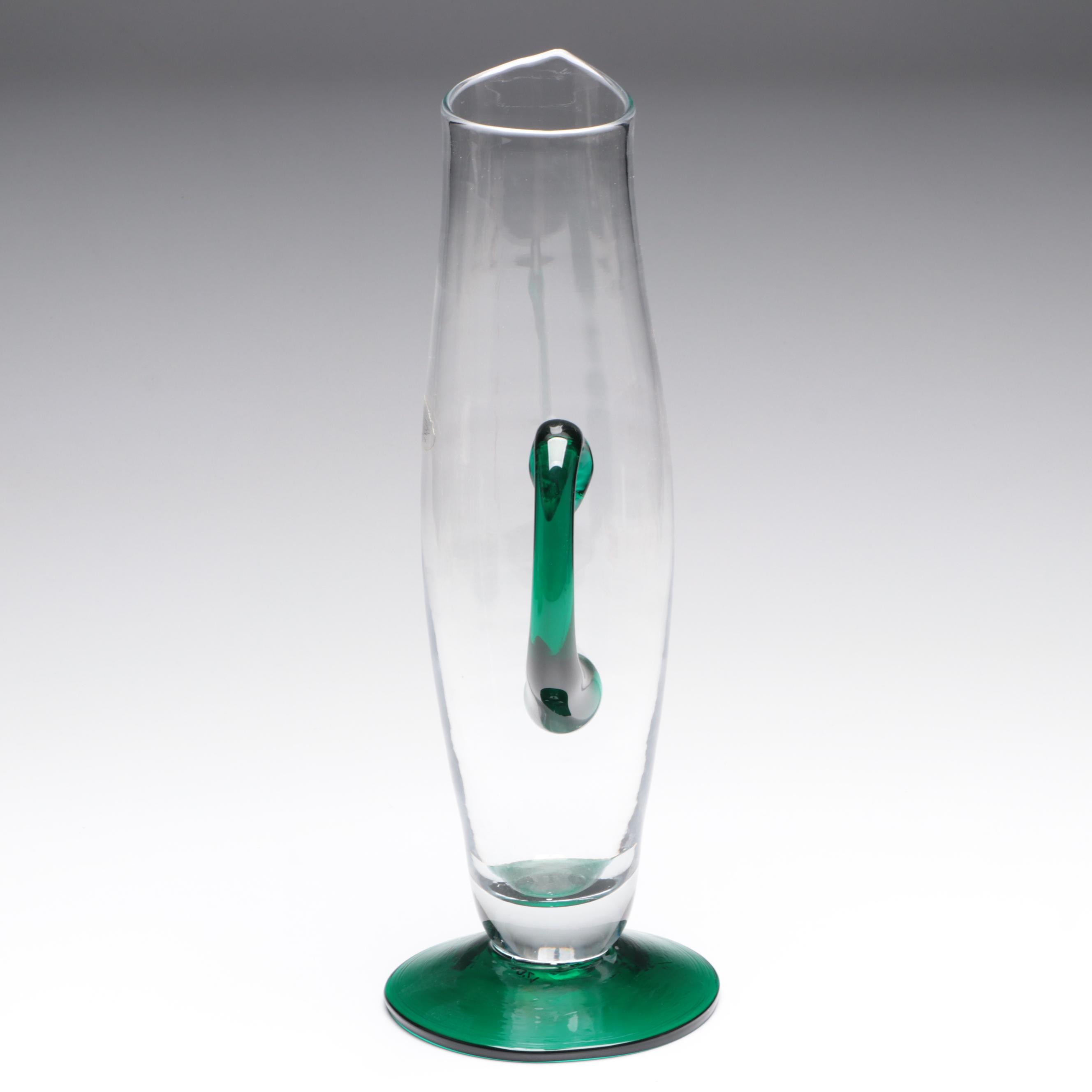 Blenko Handmade Green Glass Centerpiece Bowl and Pitcher