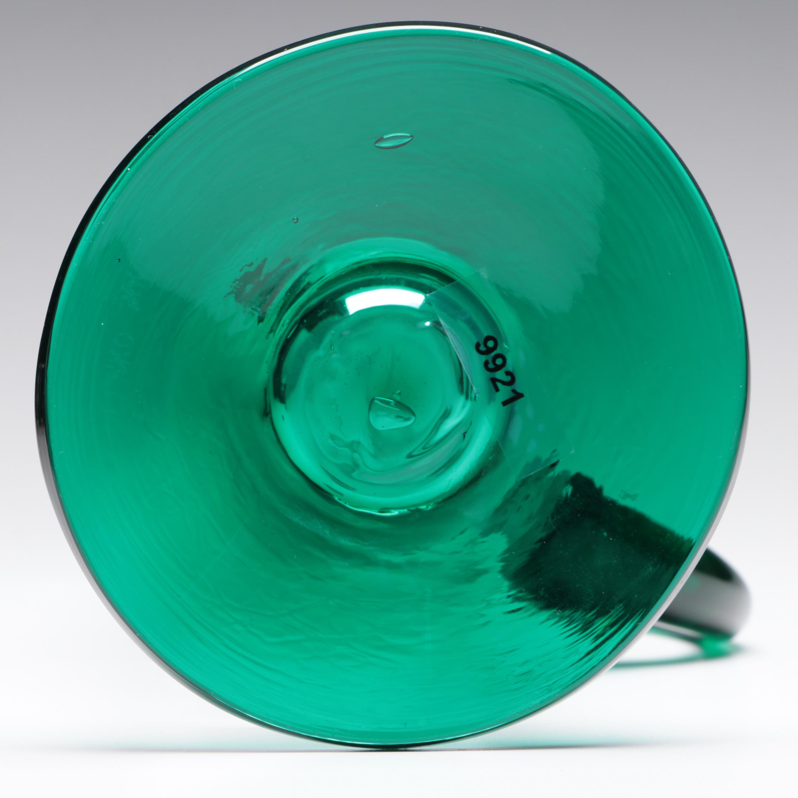 Blenko Handmade Green Glass Centerpiece Bowl and Pitcher