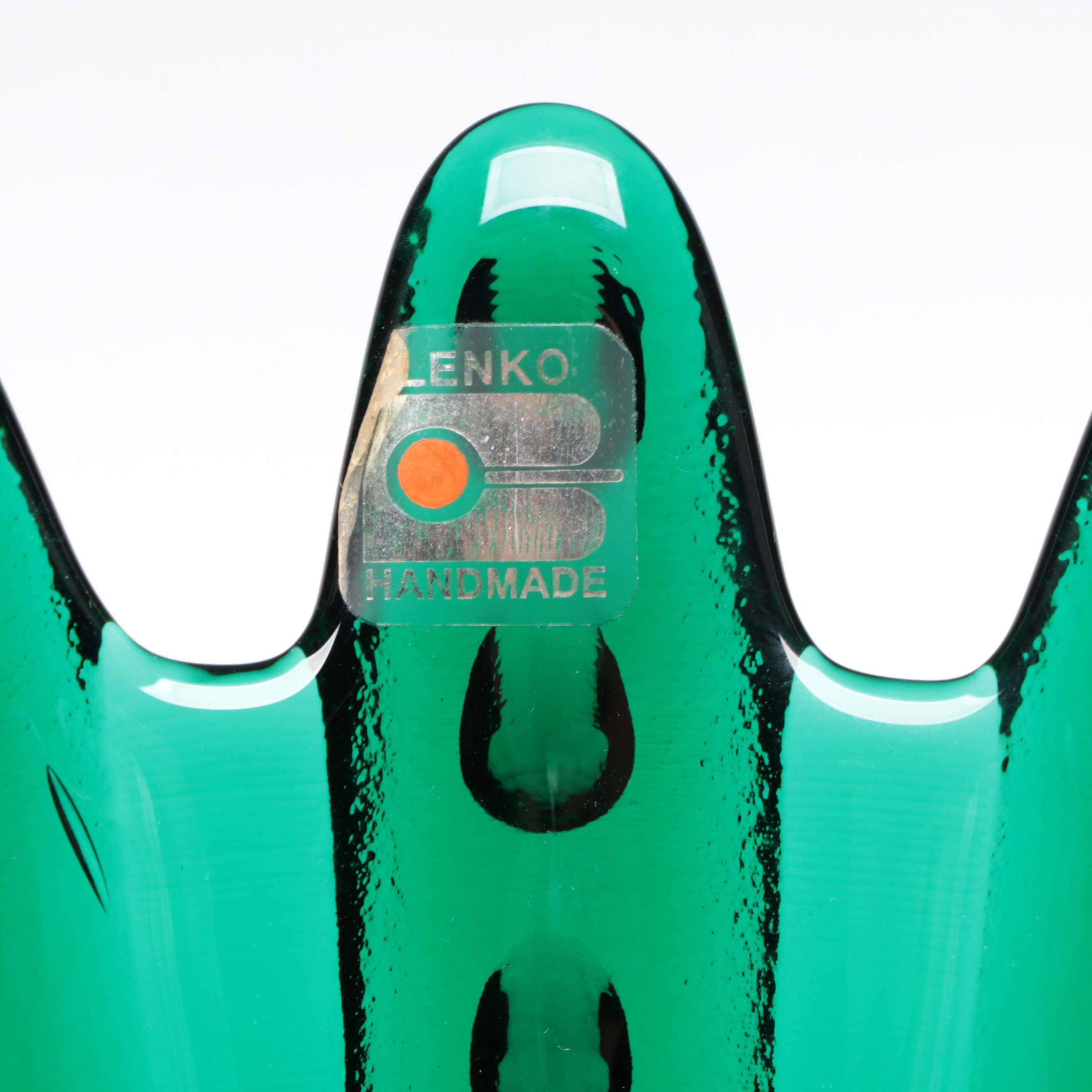 Blenko Handmade Green Glass Centerpiece Bowl and Pitcher