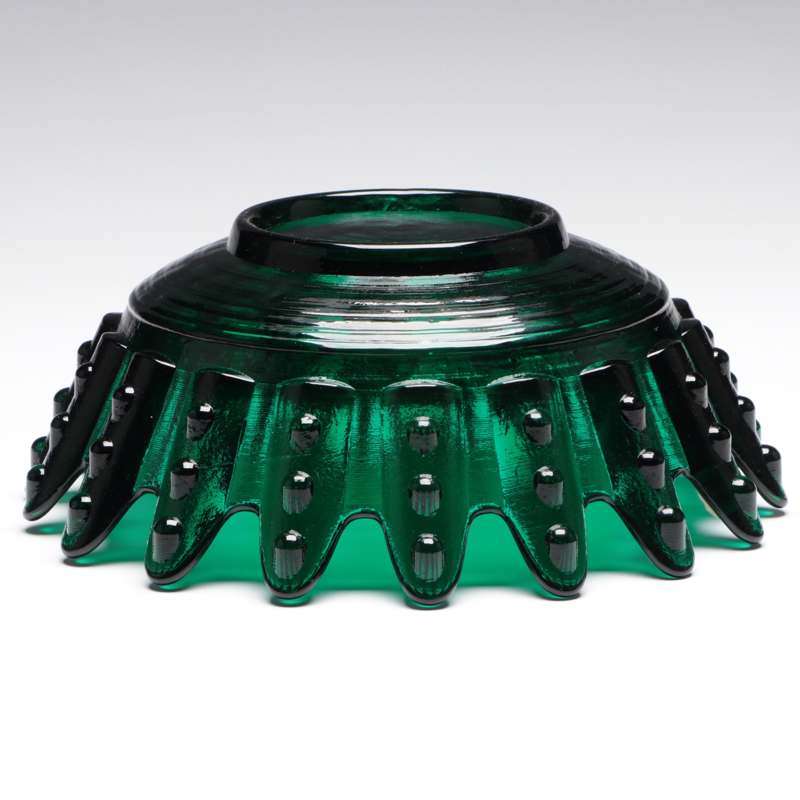 Blenko Handmade Green Glass Centerpiece Bowl and Pitcher