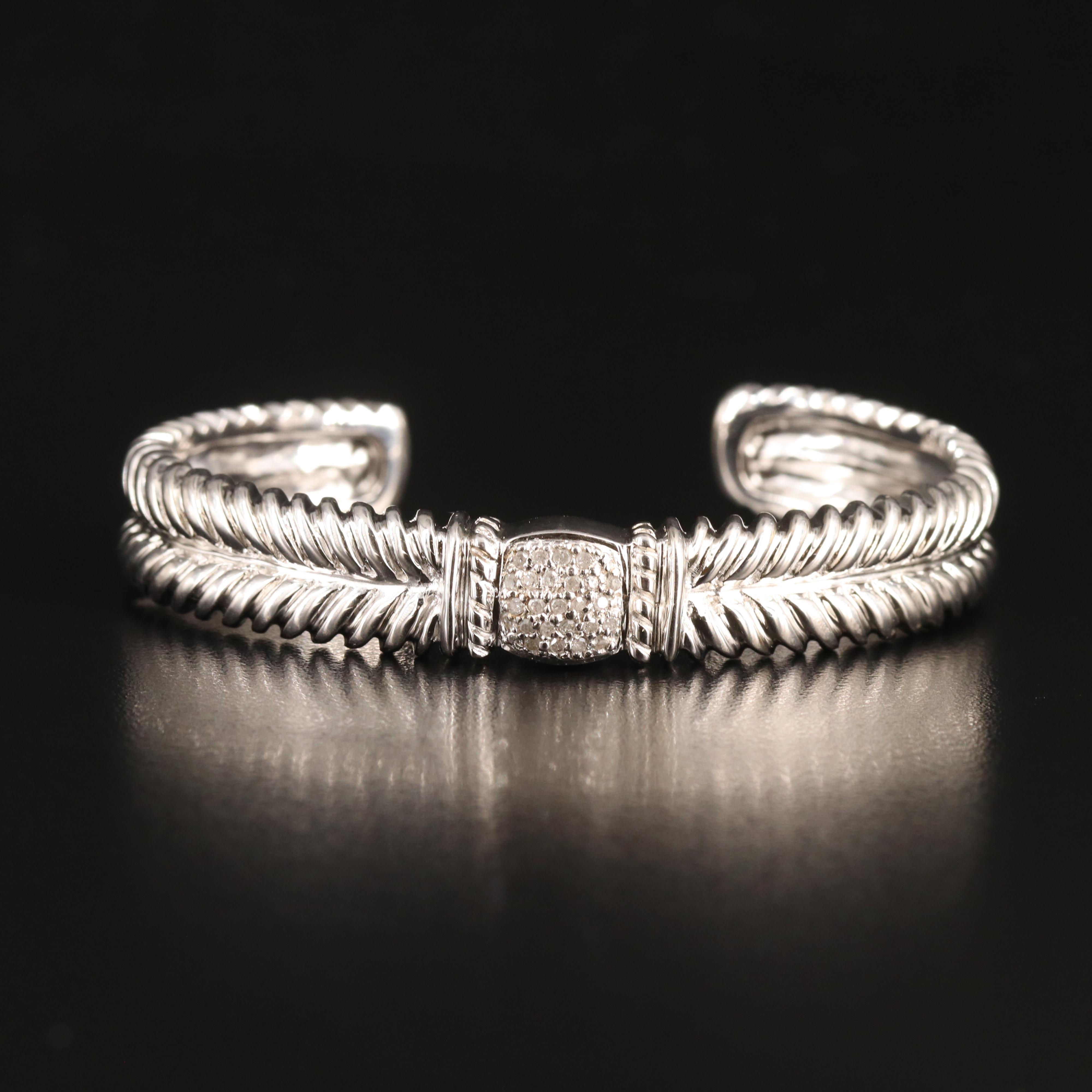 Sterling Diamond Braided Cuff