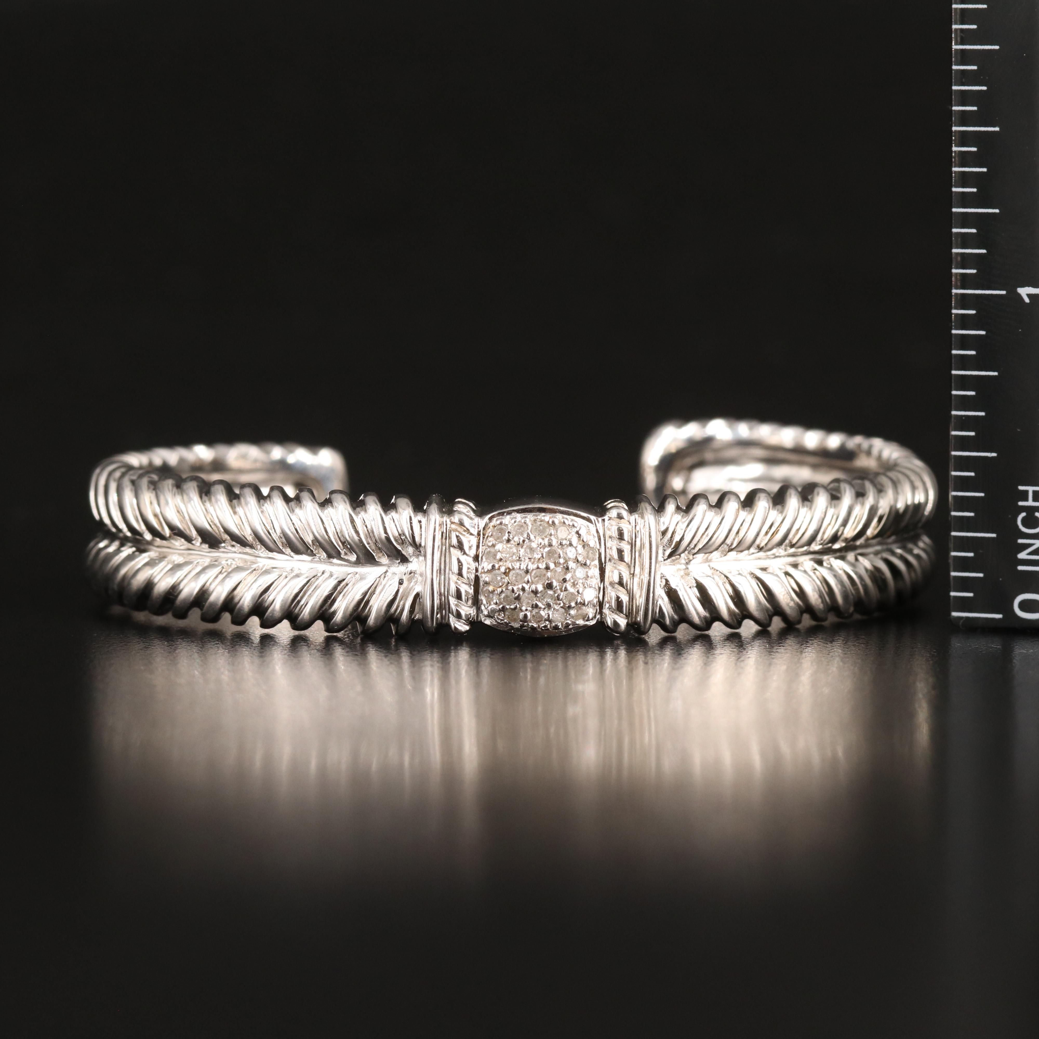 Sterling Diamond Braided Cuff