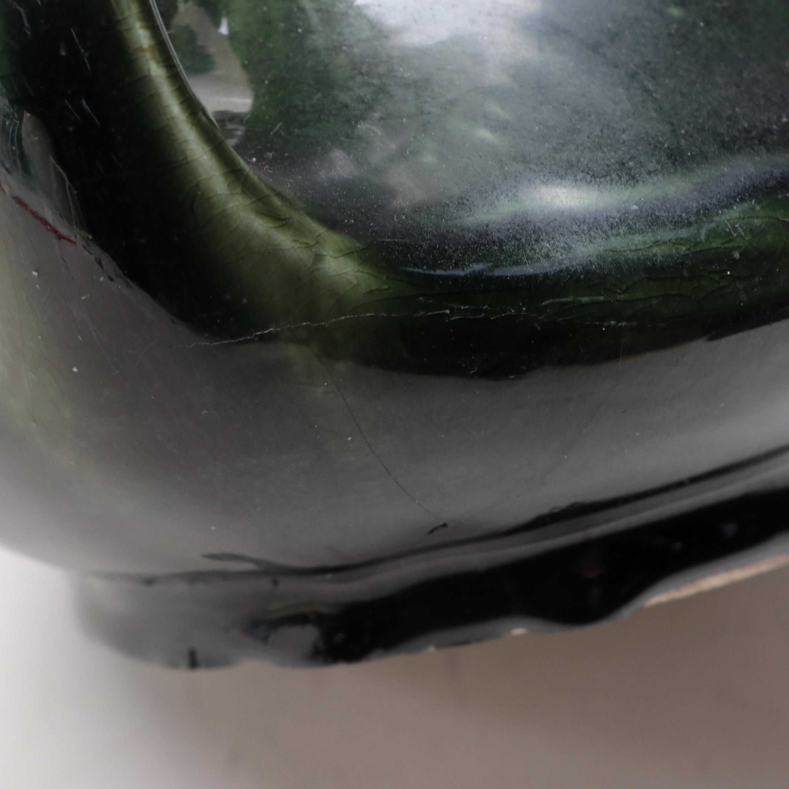 Pair of Continental European Barbotine Majolica Handled Vases, Early 20th C.